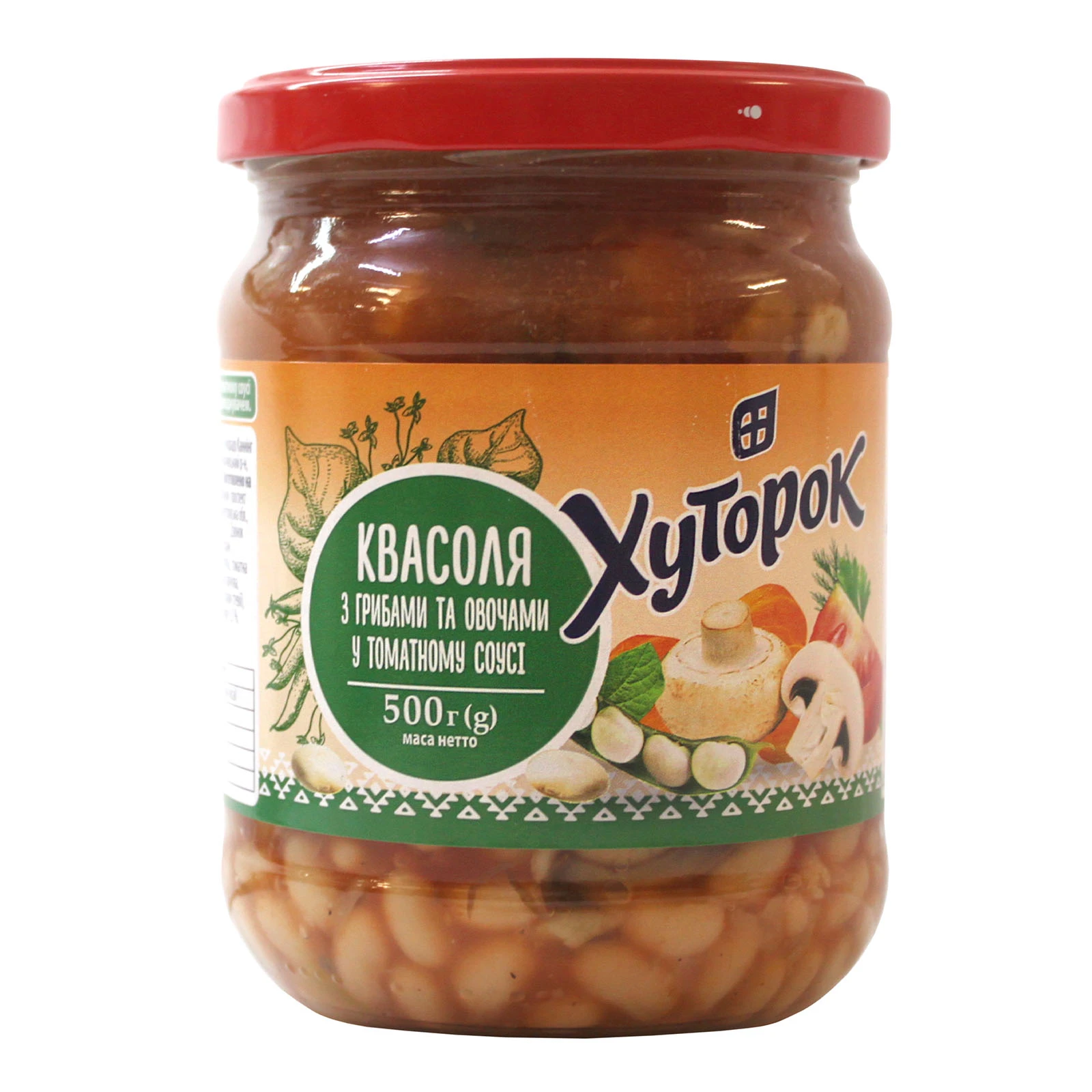 Квасоля Хуторок з грибами та овочами в томатному соусі 500г