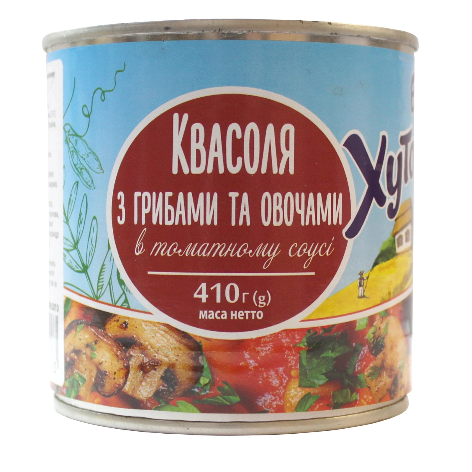 Квасоля Хуторок з грибами та овочами в томатному соусі 410г