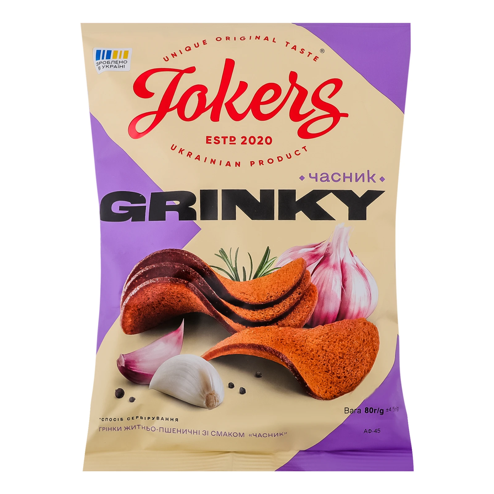 Грінки Jokers житньо-пшеничні зі смаком Часник 80г Фото №:1