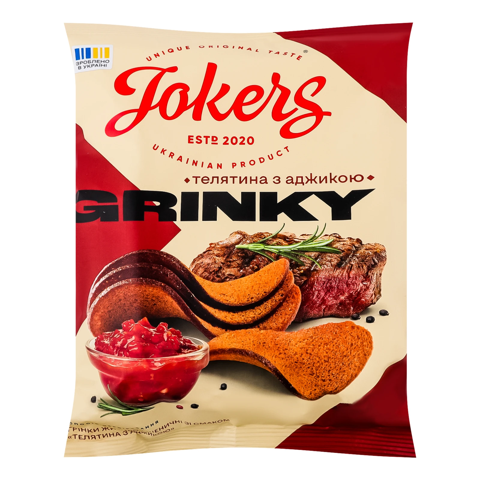 Грінки Jokers житньо-пшеничні зі смаком Телятина з аджикою 80г Фото навігації №:1