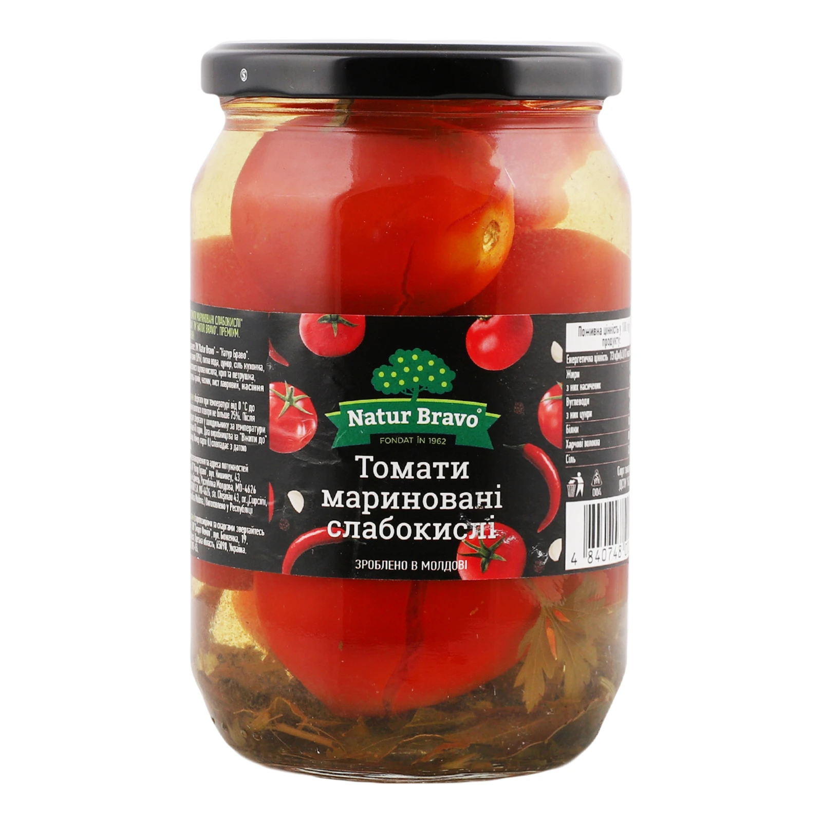 Томати Natur Bravo Преміум мариновані слабокислі стерилізовані 670г Фото №:1