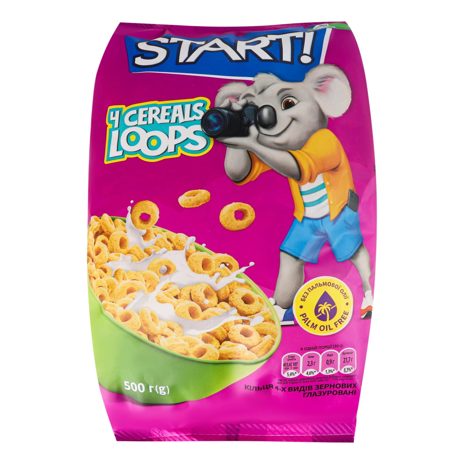 Сніданки сухі Start! 4 cereals loops зернові глазуровані 500г Фото №:1