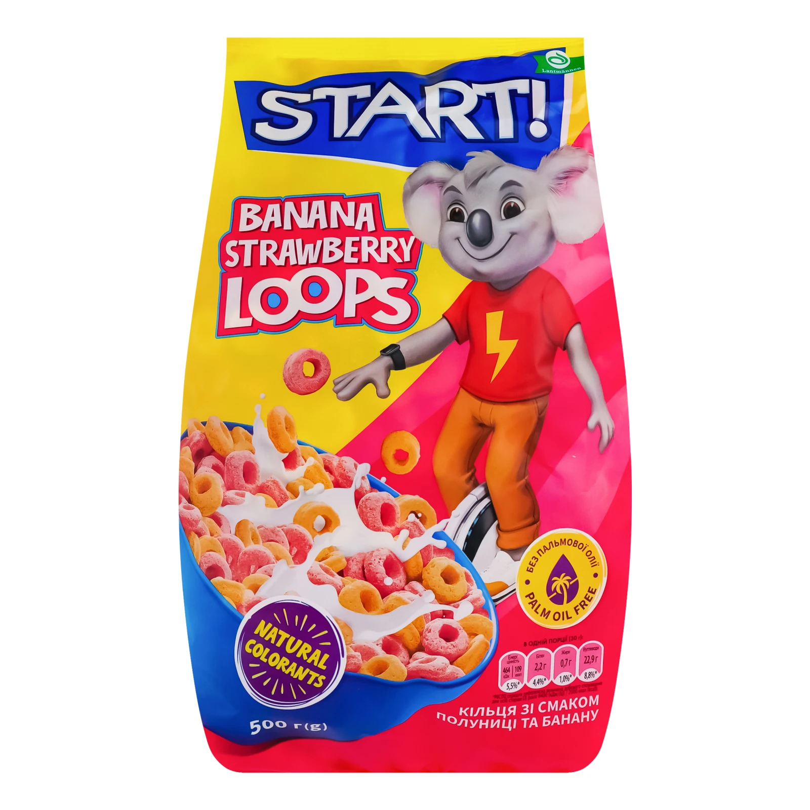 Сніданки сухі Start! Banana strawberry loops зернові 500г Фото навігації №:1