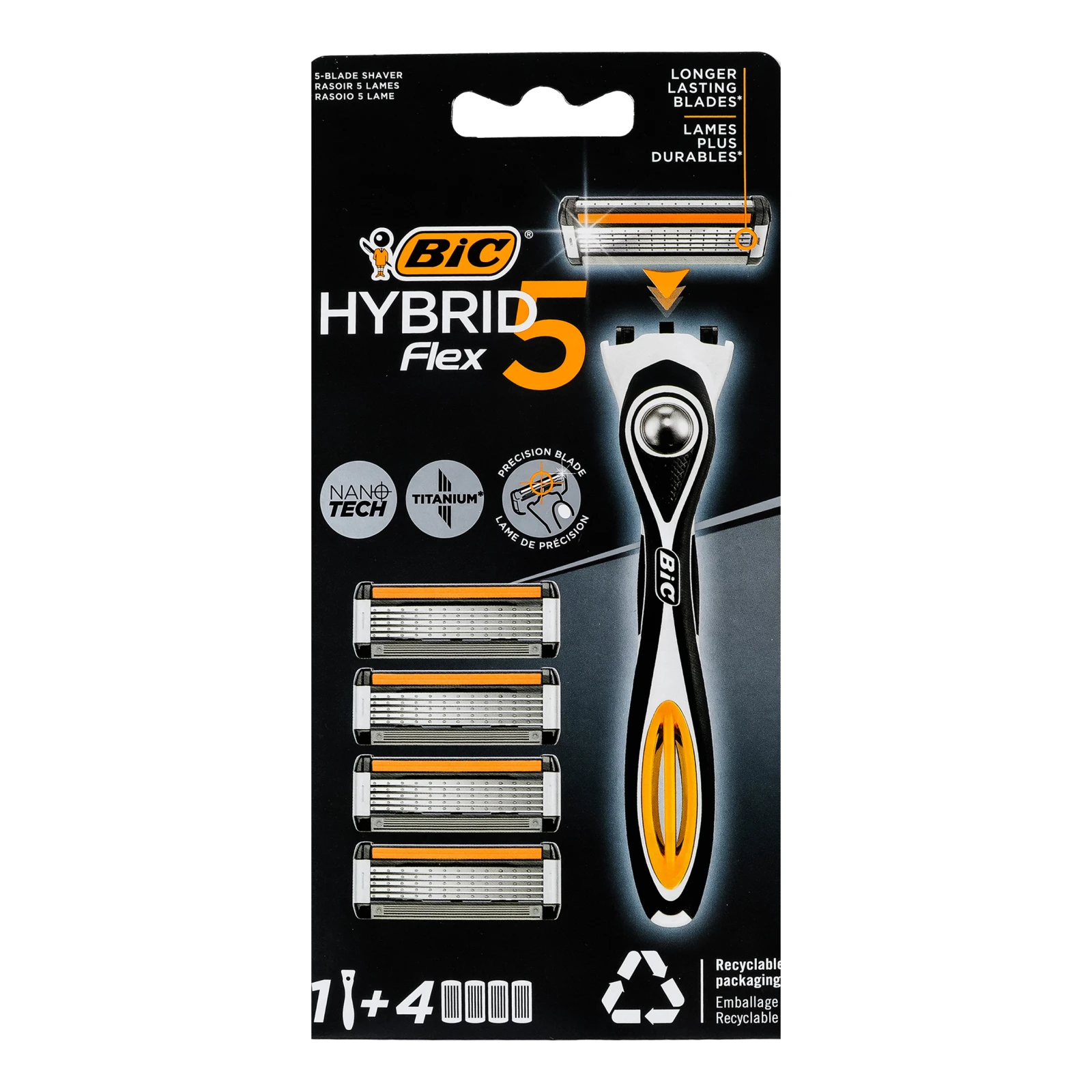 Бритва BiC Hybrid 5 Flex+4 змінні касети 5-лезові