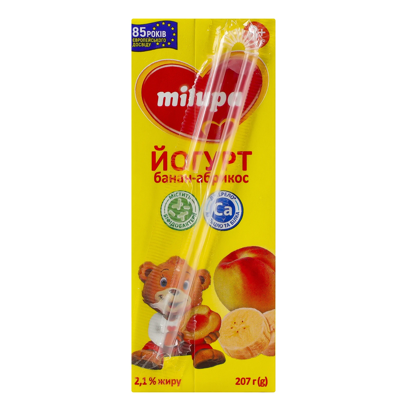 Йогурт Milupa з біфідобактеріями Банан-абрикос для дітей від 8-ми місяців 2.1% 207г Фото №:2