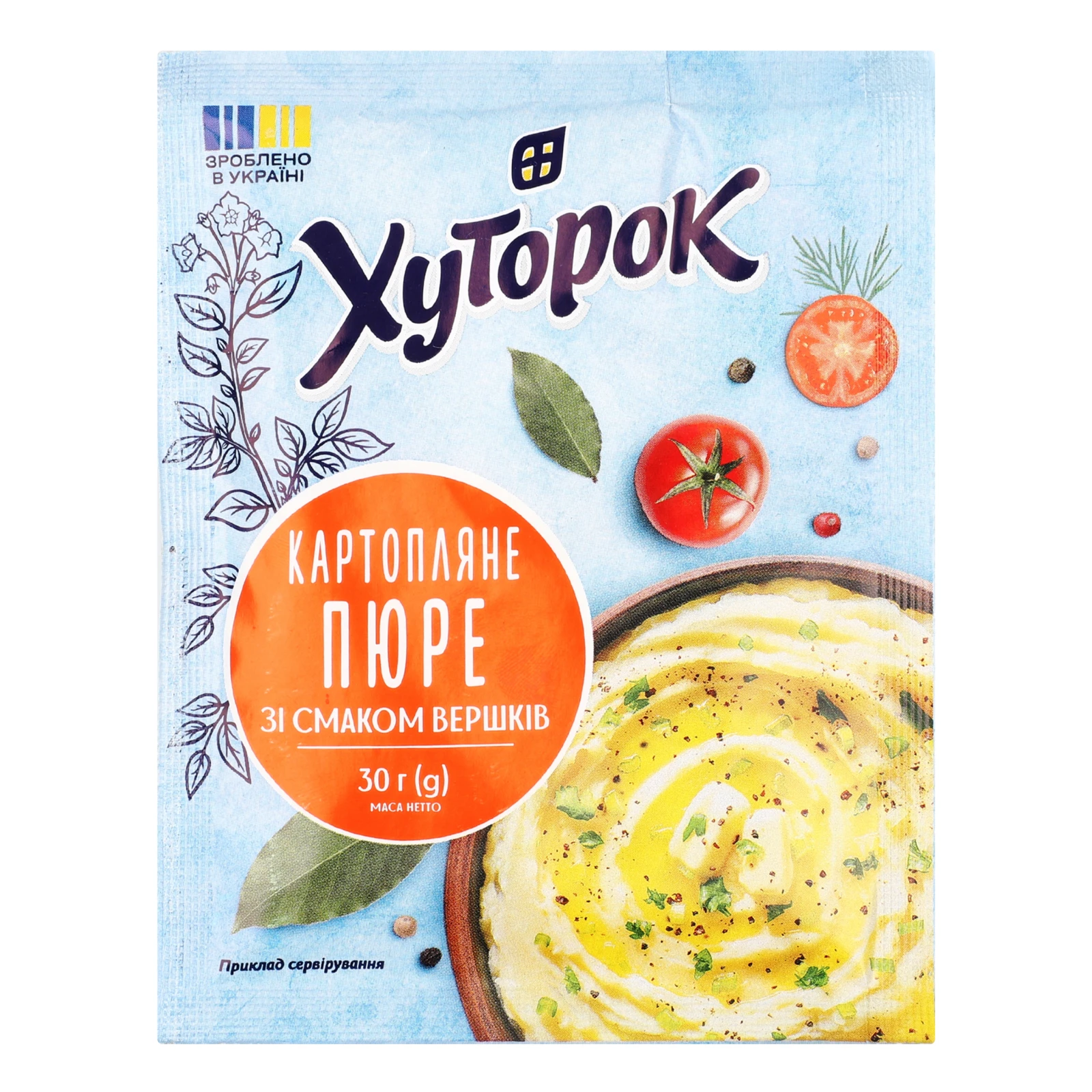 Пюре Хуторок швидкого приготування картопляне зі смаком вершків 30г Фото №:1