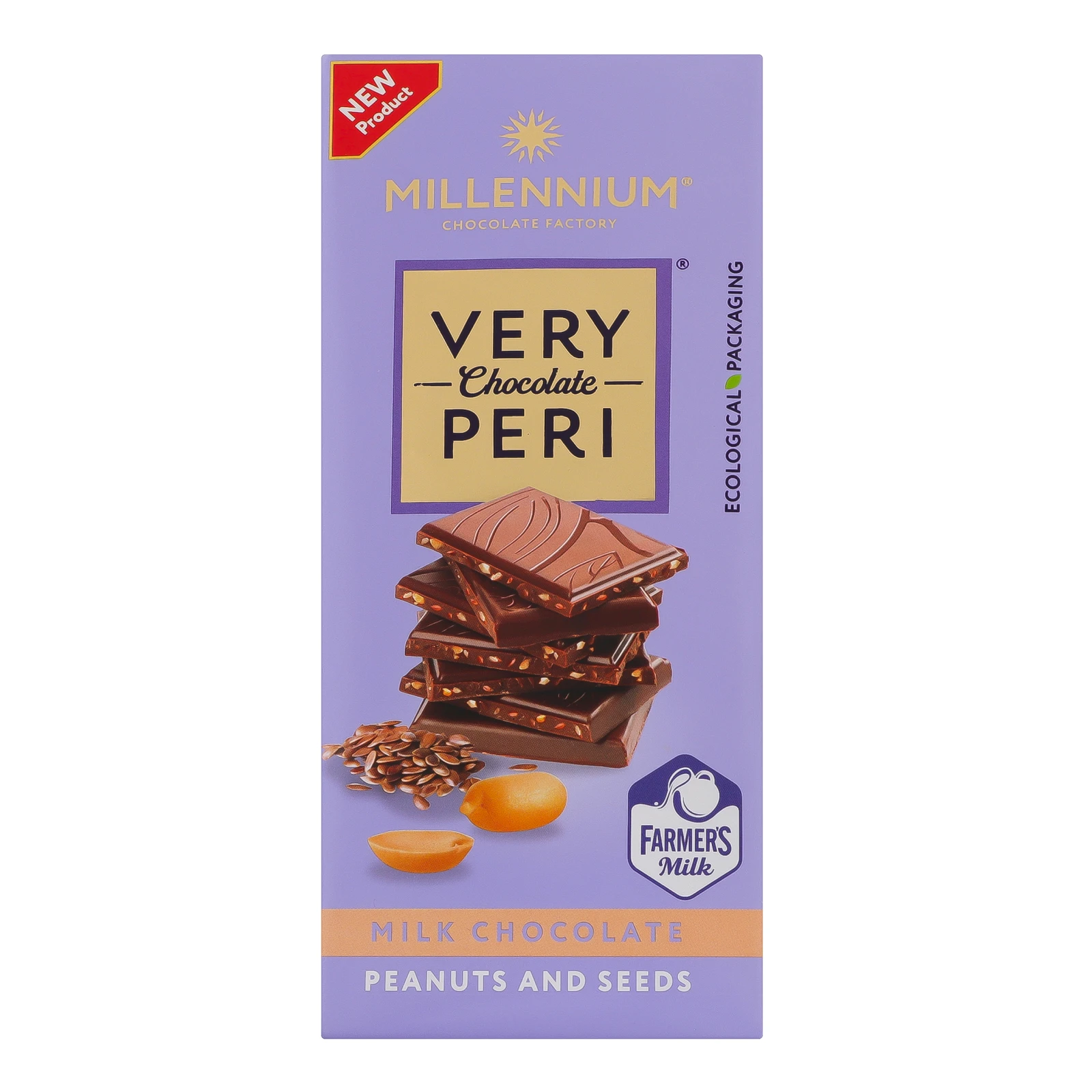 Шоколад Millennium Very Peri молочний з арахісом, льоном та чіа 85г Фото №:1