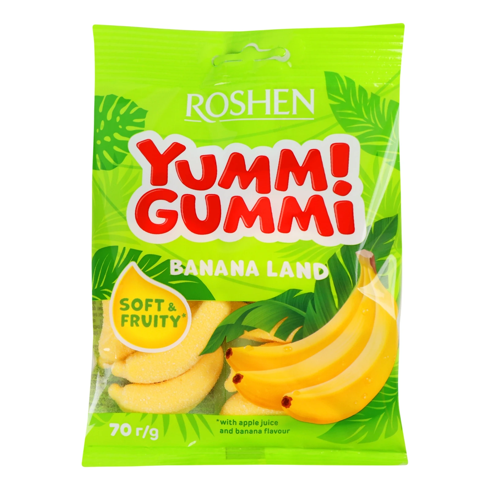 Цукерки желейні Roshen Yummi Gummi Banana Land зі смаком банану 70г Фото навігації №:1