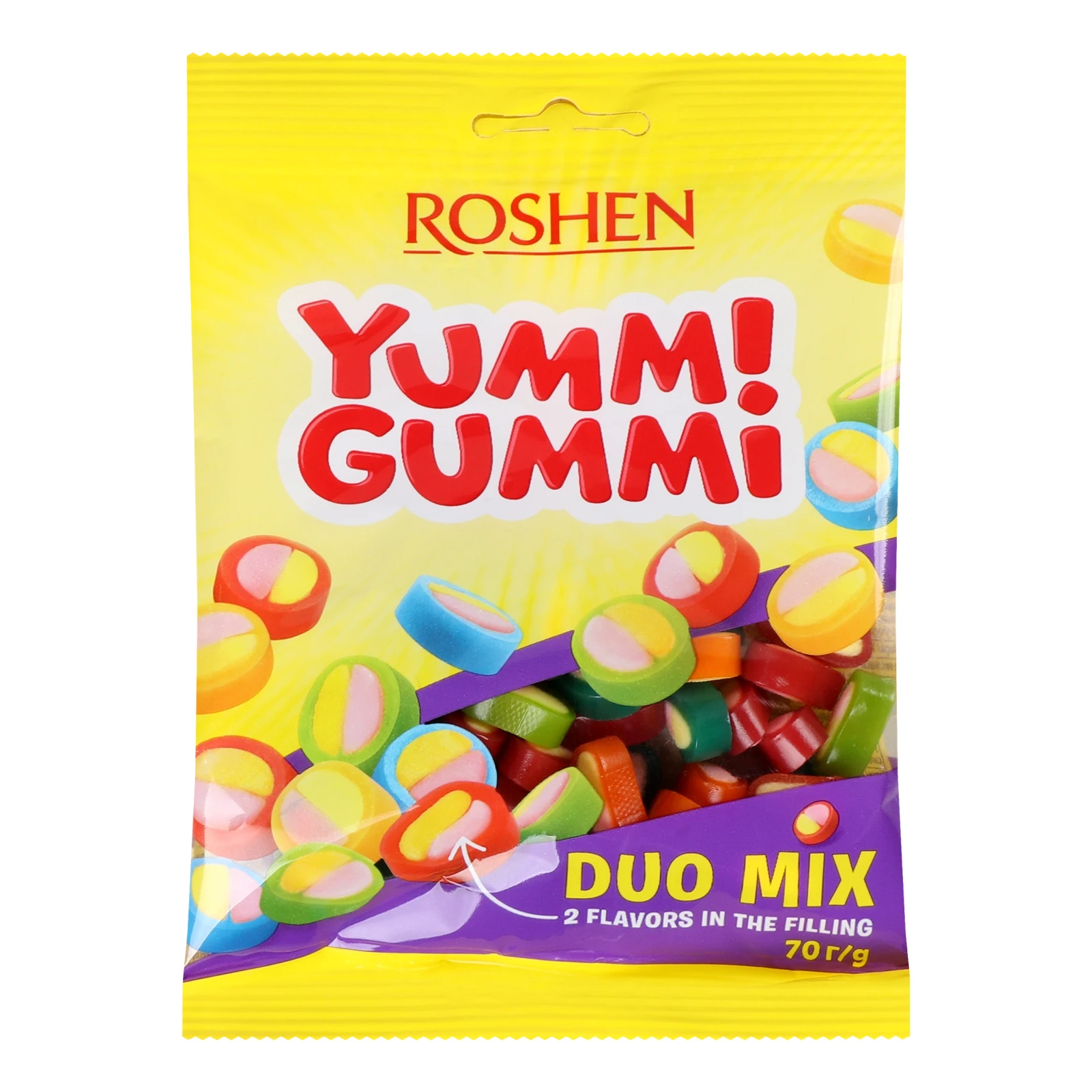 Цукерки желейні Roshen Yummi Gummi Duo Mix неглазуровані 70г Фото №:1