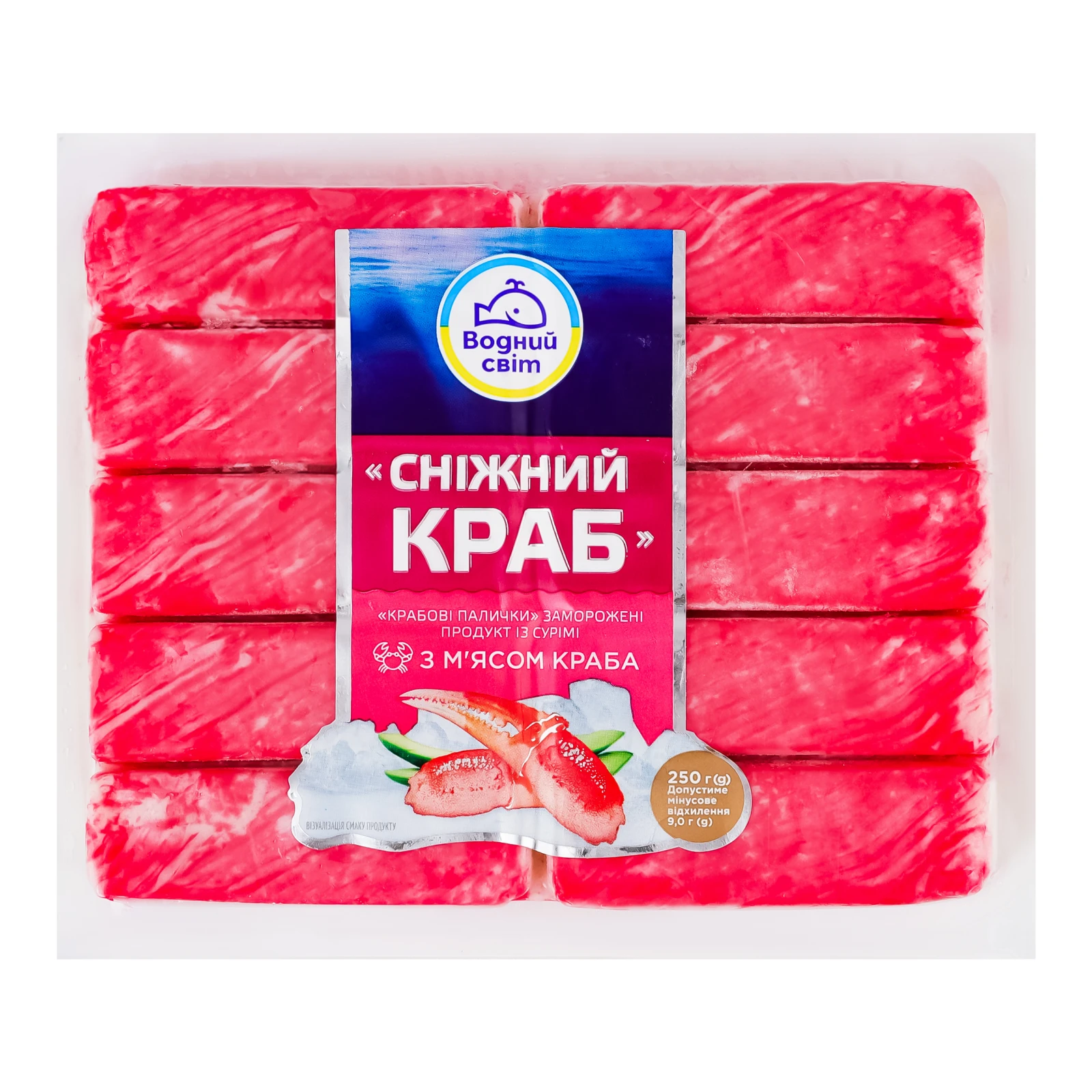 Палички крабові Водний світ Сніжний краб заморожені 250г Фото №:1