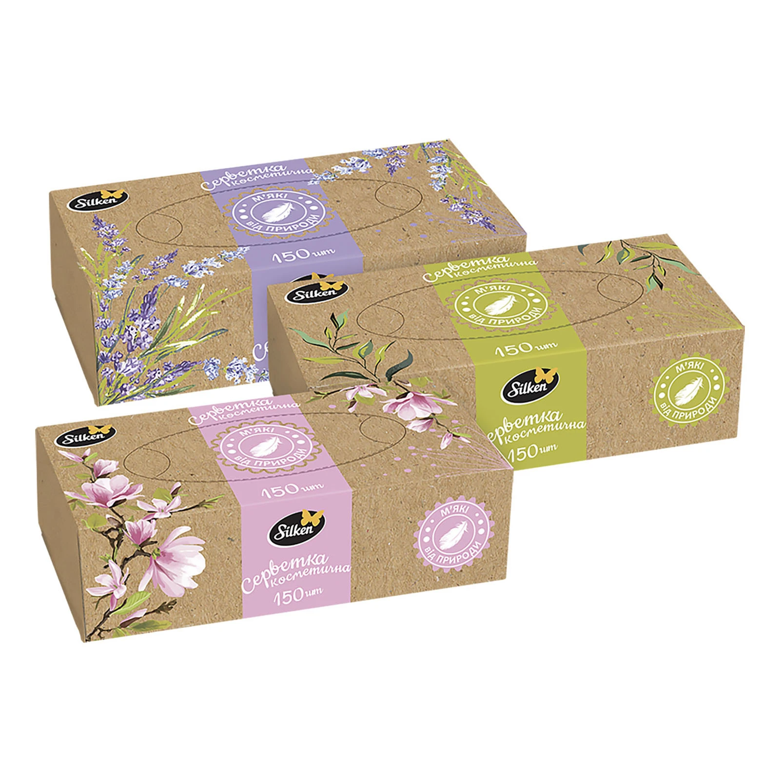 Серветки косметичні Silken микс крафт 2шари 150шт Фото №:2