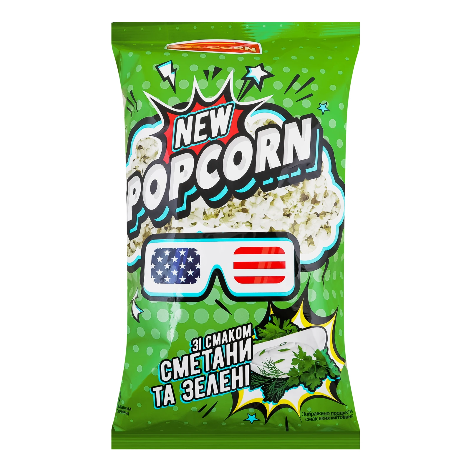 Попкорн  Mr`Corn 70г зі смаком сметани та зелені Фото №:1