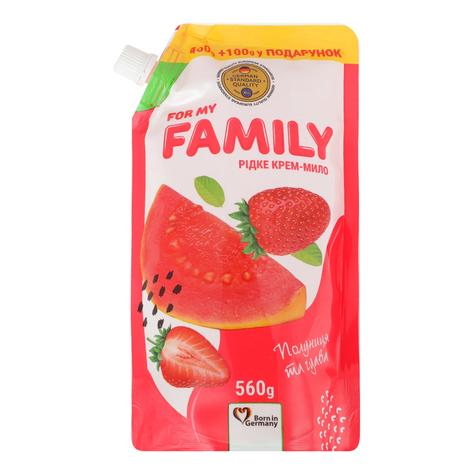 Крем-мило For my Family рідке Полуниця та гуава зі зволожуючою рисовою олією 560г