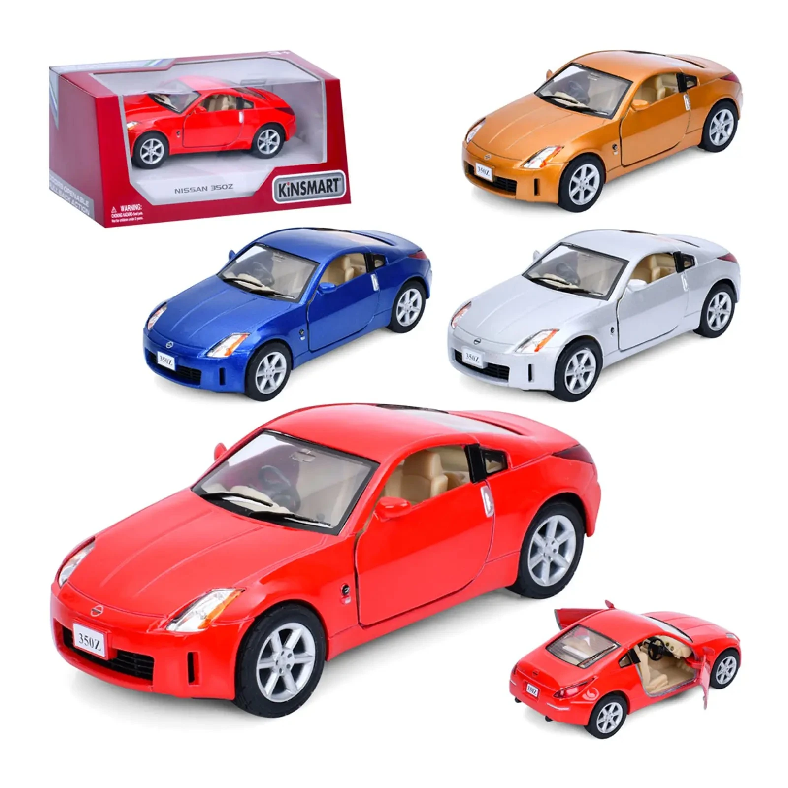 Машинка Kinsmart металева інерційна Nissan 350Z 1:36 , гумові колеса, двері відчиняються KT5061W 4кольори Фото №:1