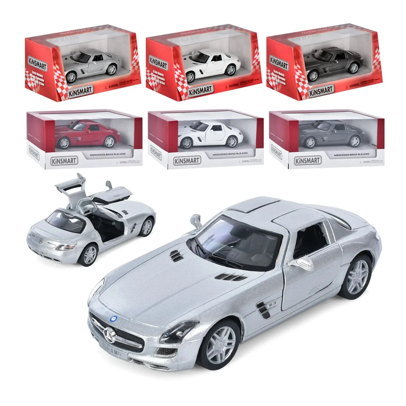 Машинка Kinsmart металева інерційна Mercedes-Benz SLS AMG 1:36, гумові колеса, двері відчиняються KT5349W 4кольори Фото №:1