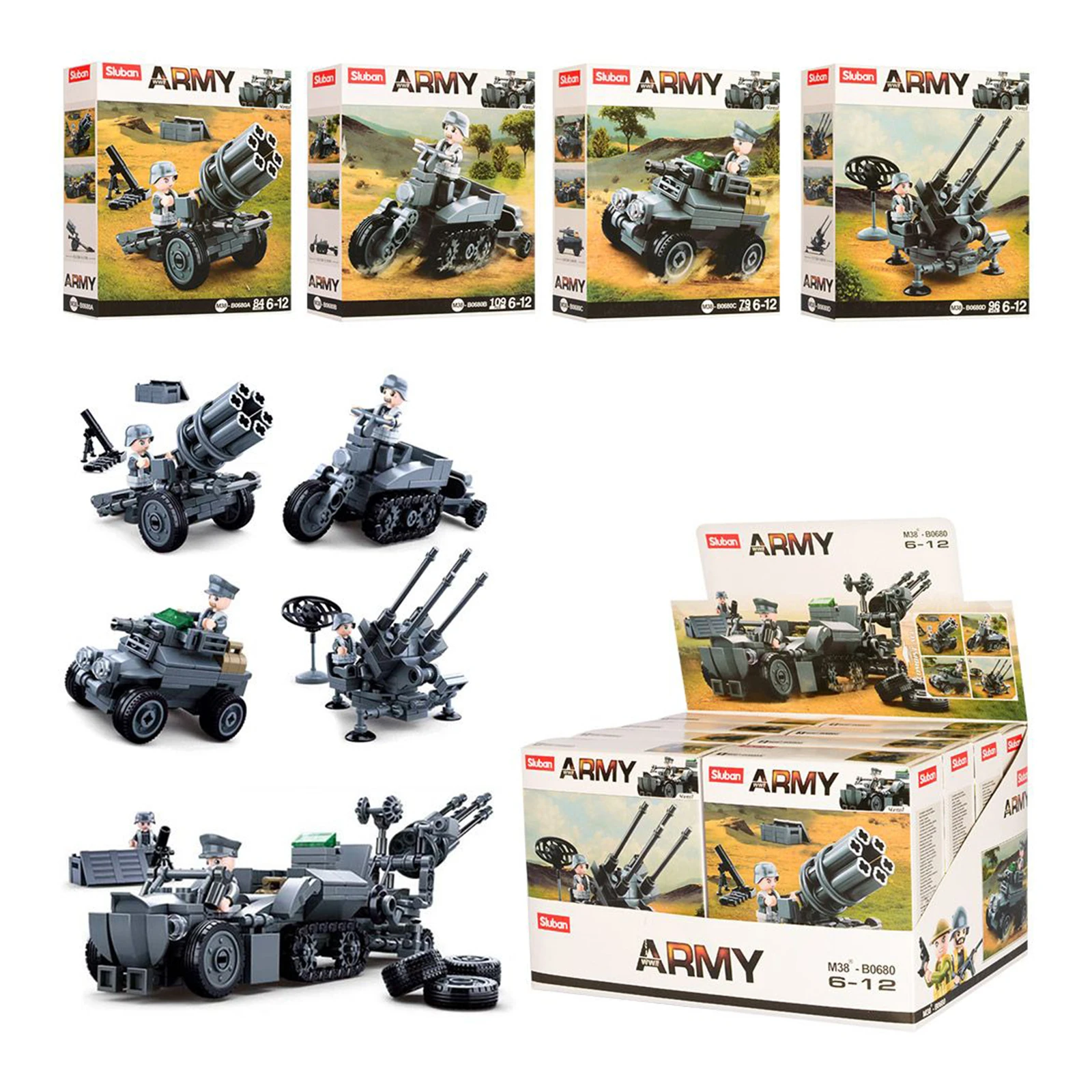 Конструктор Sluban M38-B0680 військова техніка фігурка 8видів 29-17-19см від 79дет. кор. в диспл. Фото №:2