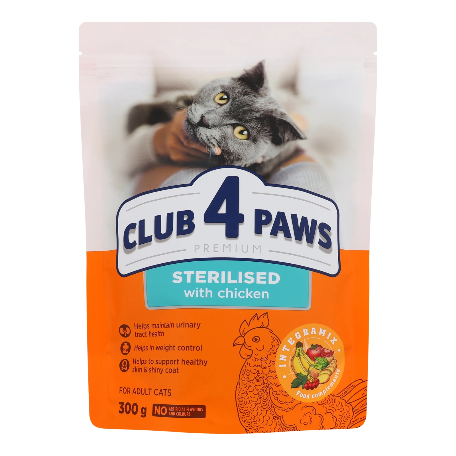 Корм для котів Club 4 Paws Premium Sterilised сухий повнораціонний для дорослих стерилізованих котів 300г Фото №:1