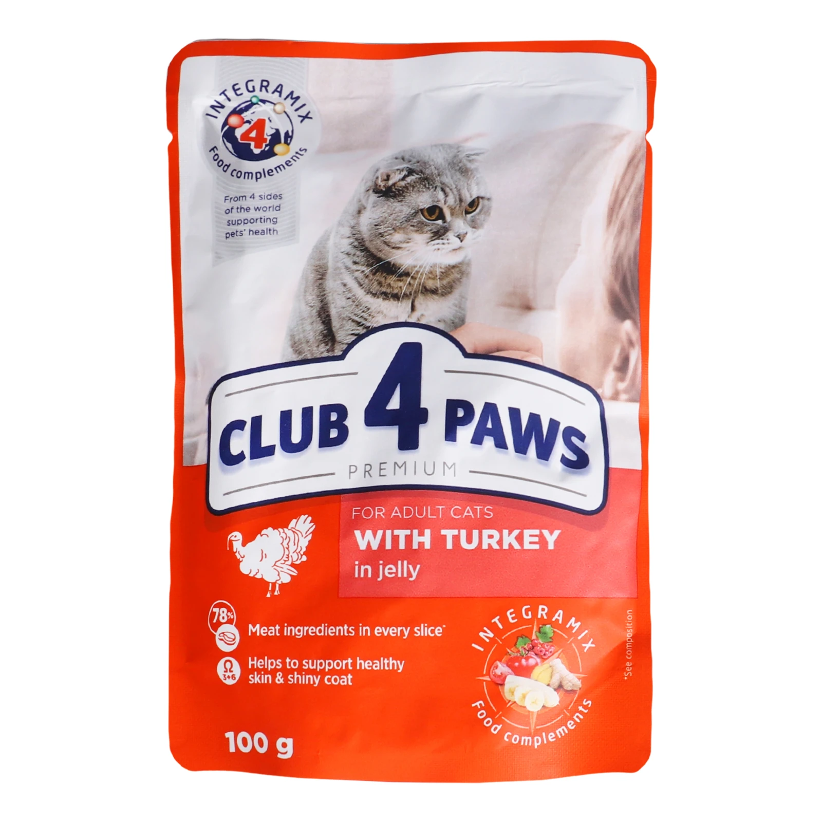 Корм консервований Club 4 Paws Premium З індичкою в желе для дорослих котів 100г Фото №:1