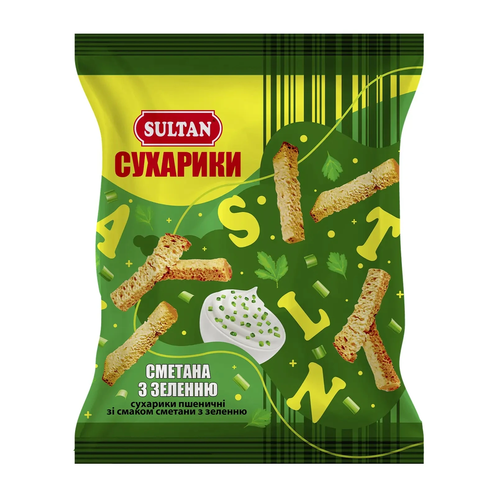 Сухарики Sultan пшеничні зі смаком сметани з зеленню 90г Фото №:1