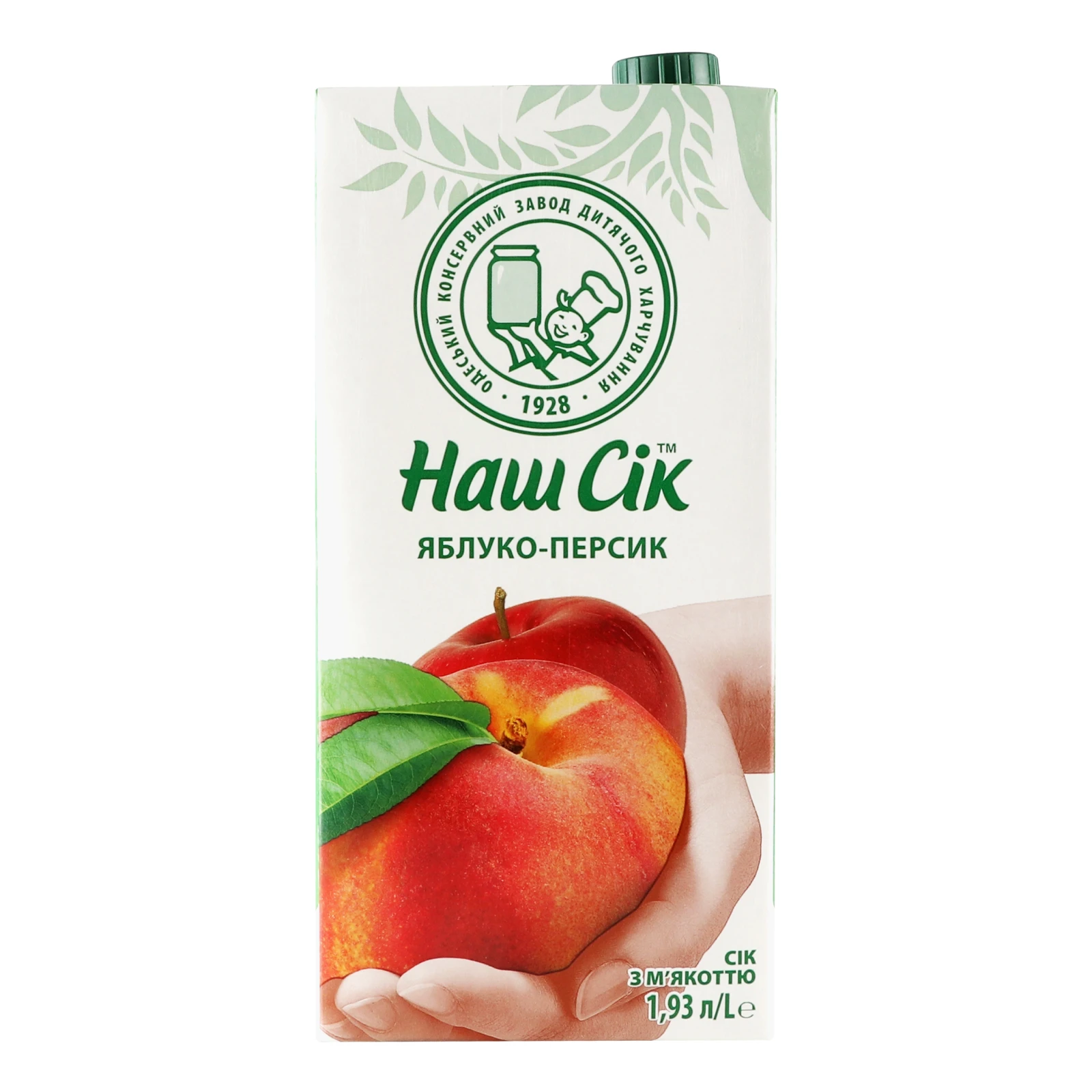 Сік Наш сік з м'якоттю Яблуко-персик 1.93л