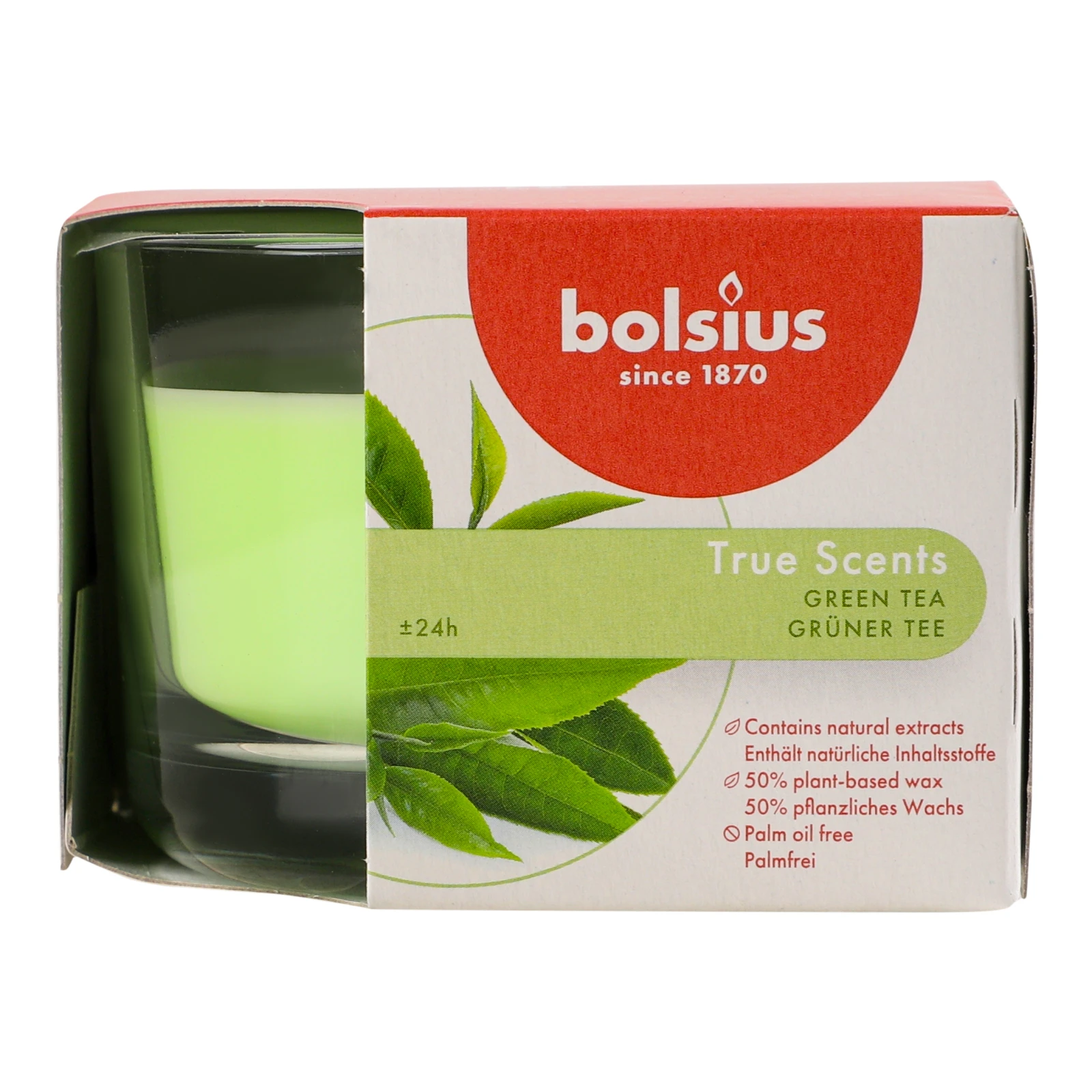 Свічка Bolsius 63/90 з ароматом Зелений чай 170443 в склі Фото навігації №:1