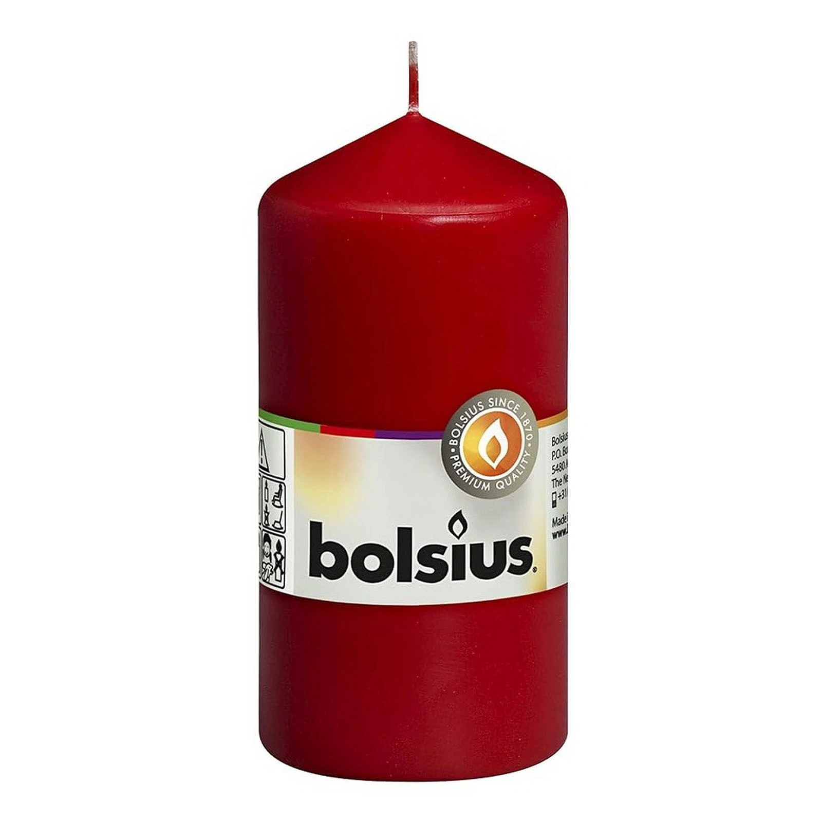 Свічка Bolsius стовпчик 120/60 червона 390141 Фото №:1