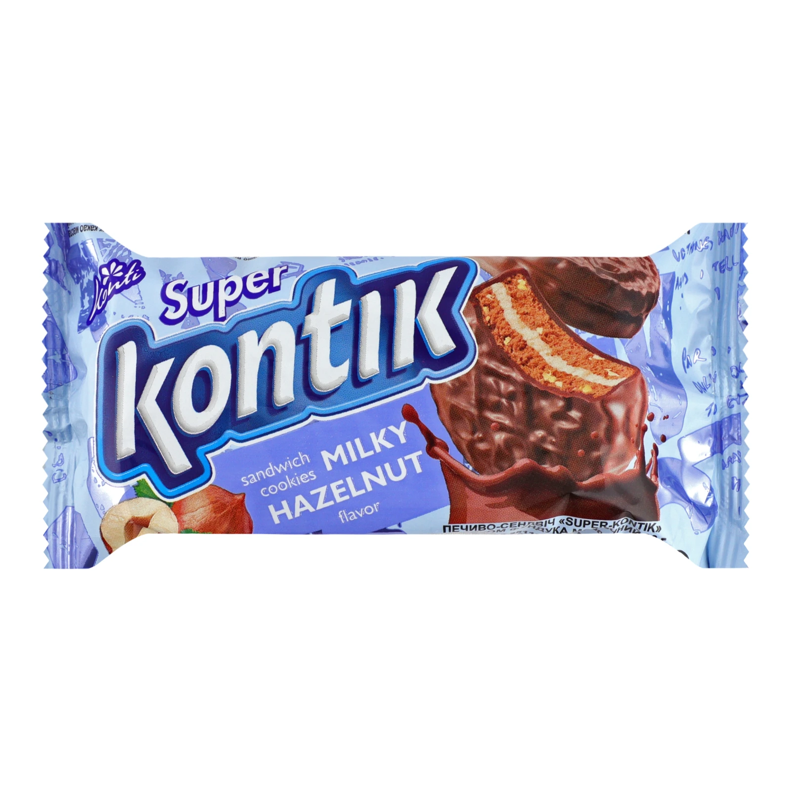 Печиво-сендвіч Super Kontik молочний зі смаком фундука 90г Фото навігації №:1