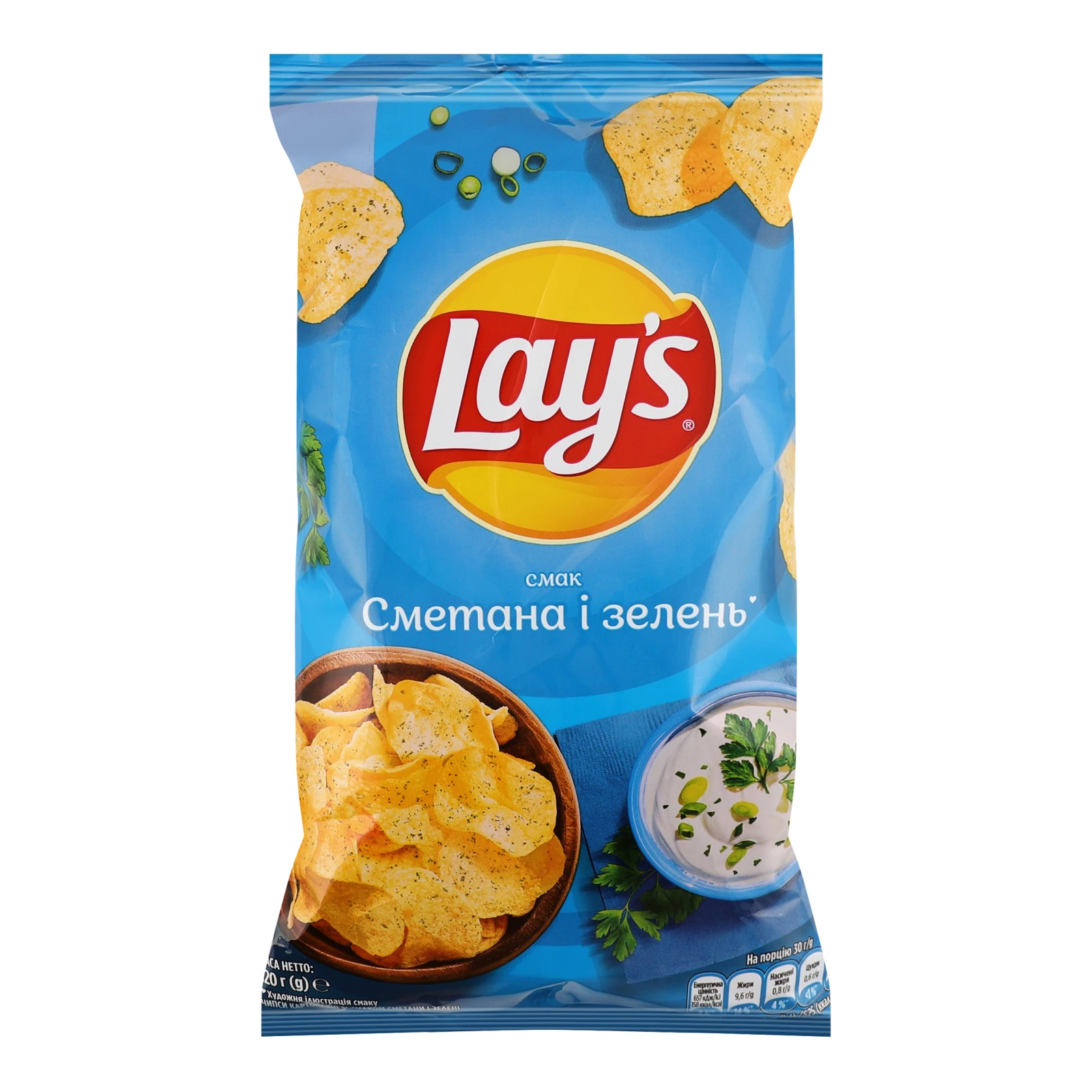Чипси Lay's картопляні зі смаком Сметана і зелень 120г Фото №:1