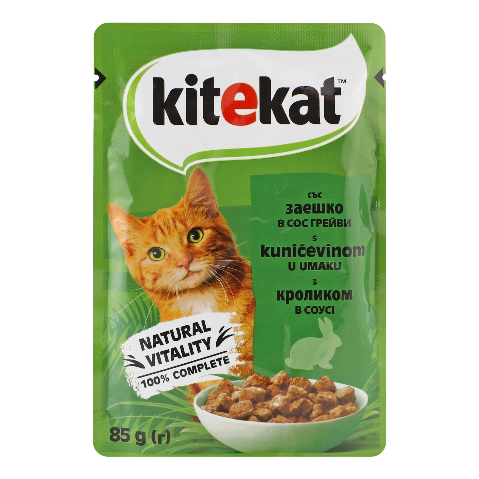 Корм для котів Kitekat консервований повнораціонний для дорослих котів з кроликом в соусі 85г