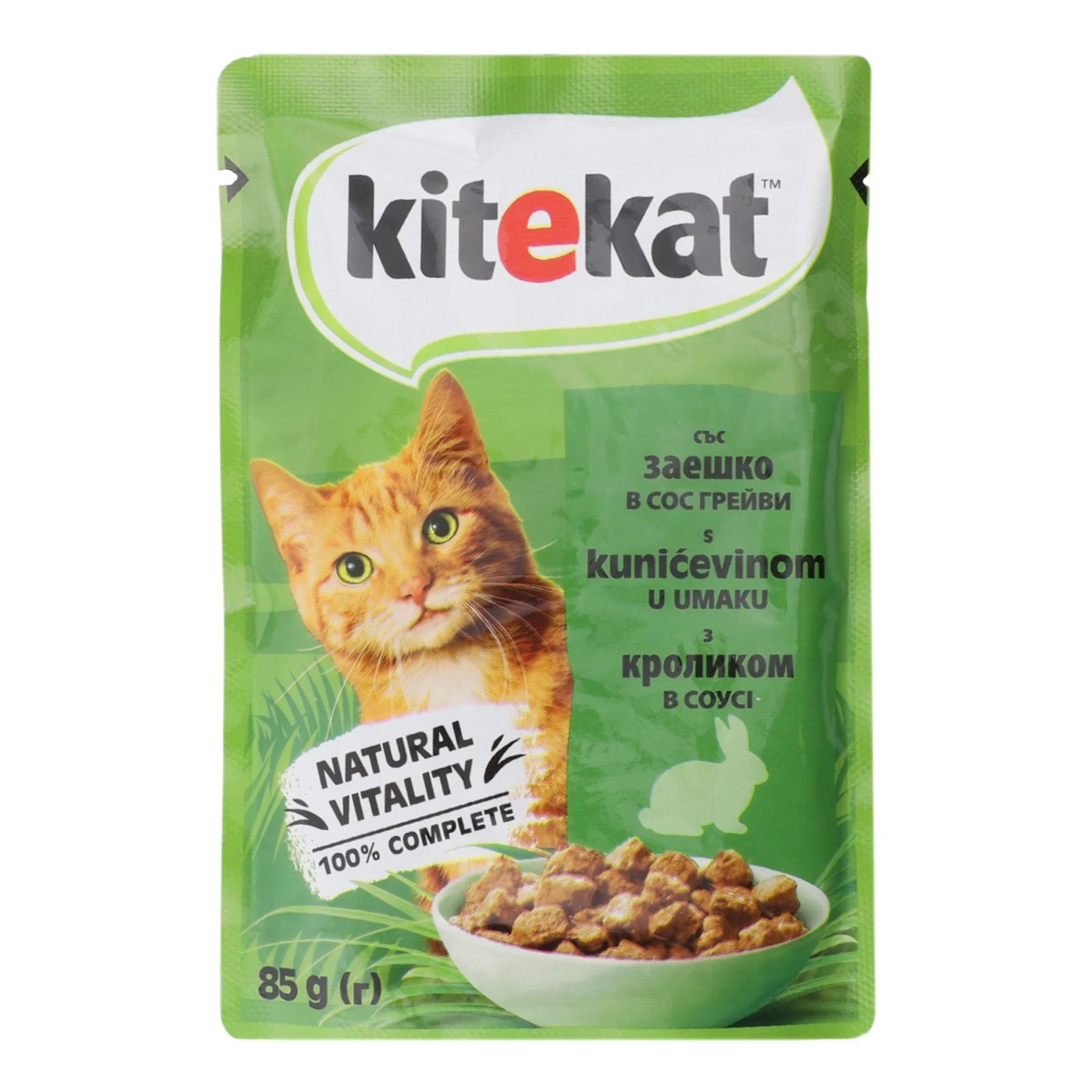 Корм для котів Kitekat консервований повнораціонний для дорослих котів з кроликом в соусі 85г Фото №:1