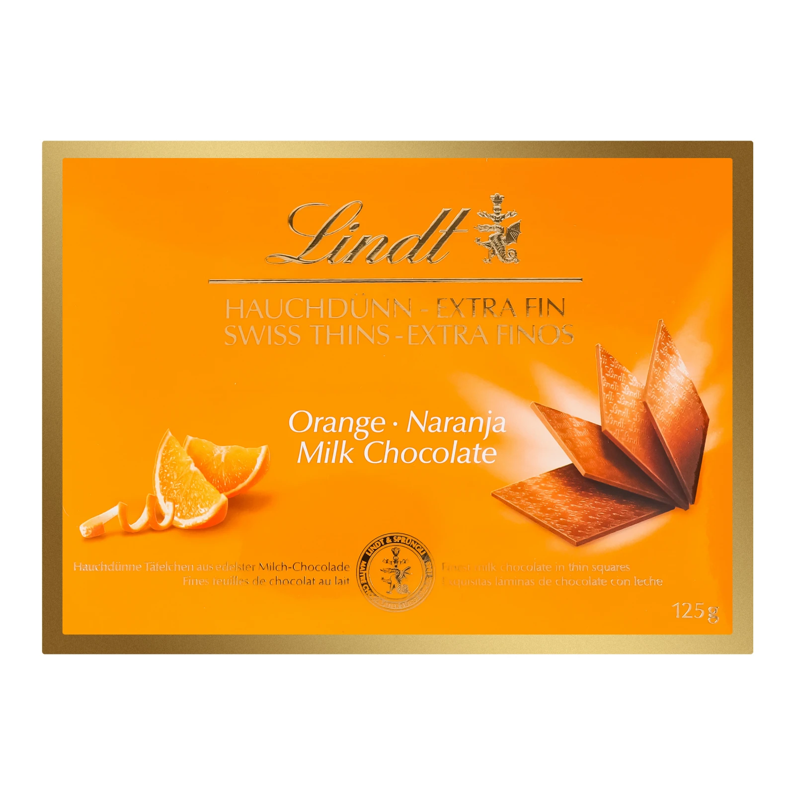 Шоколад Lindt Swiss Thins Orange молочний 125г Фото №:1