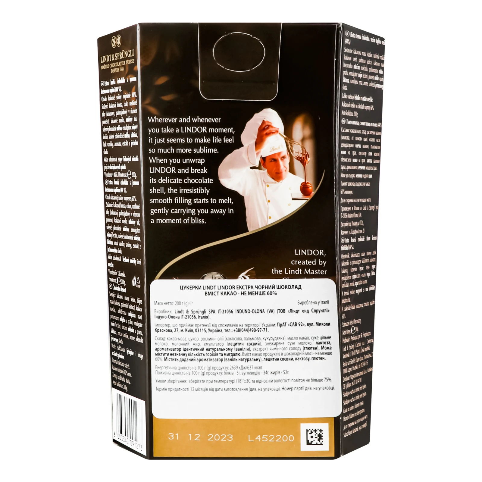 Цукерки Lindt Lindor Extra Dark шоколадні 60% 200г Фото №:2