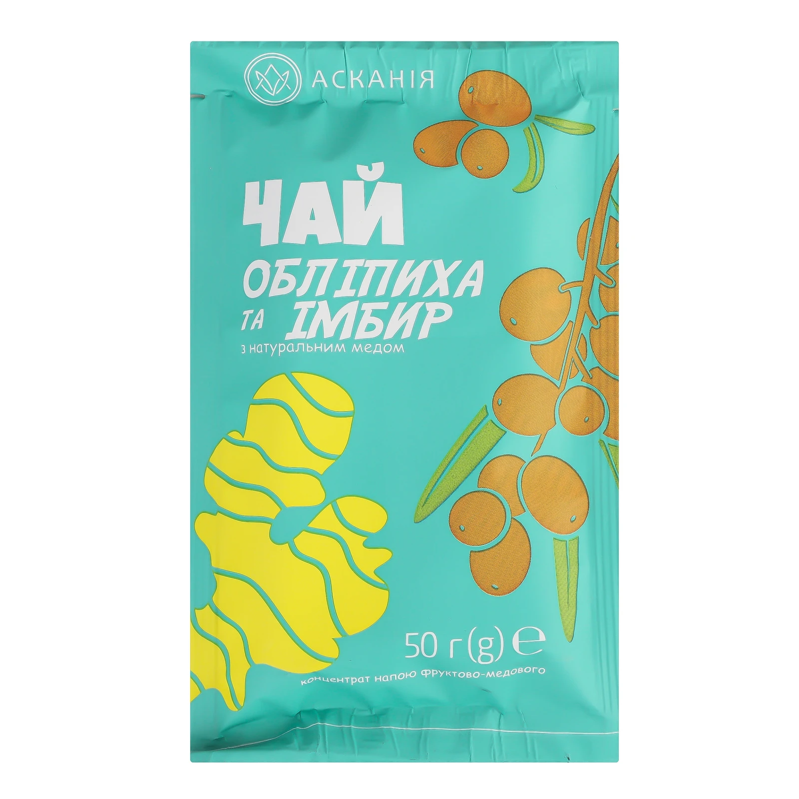 Концентрат напою Асканія Чай Обліпиха та імбир з натуральним медом фруктово-медового 50г Фото навігації №:1