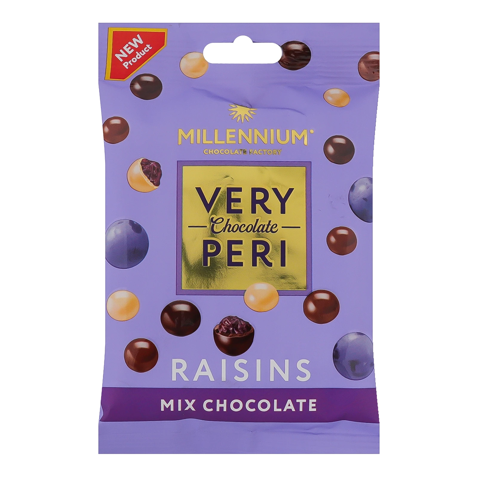 Драже Millennium Very Peri Родзинки у чорному білому та молочному шоколаді 100г Фото №:1