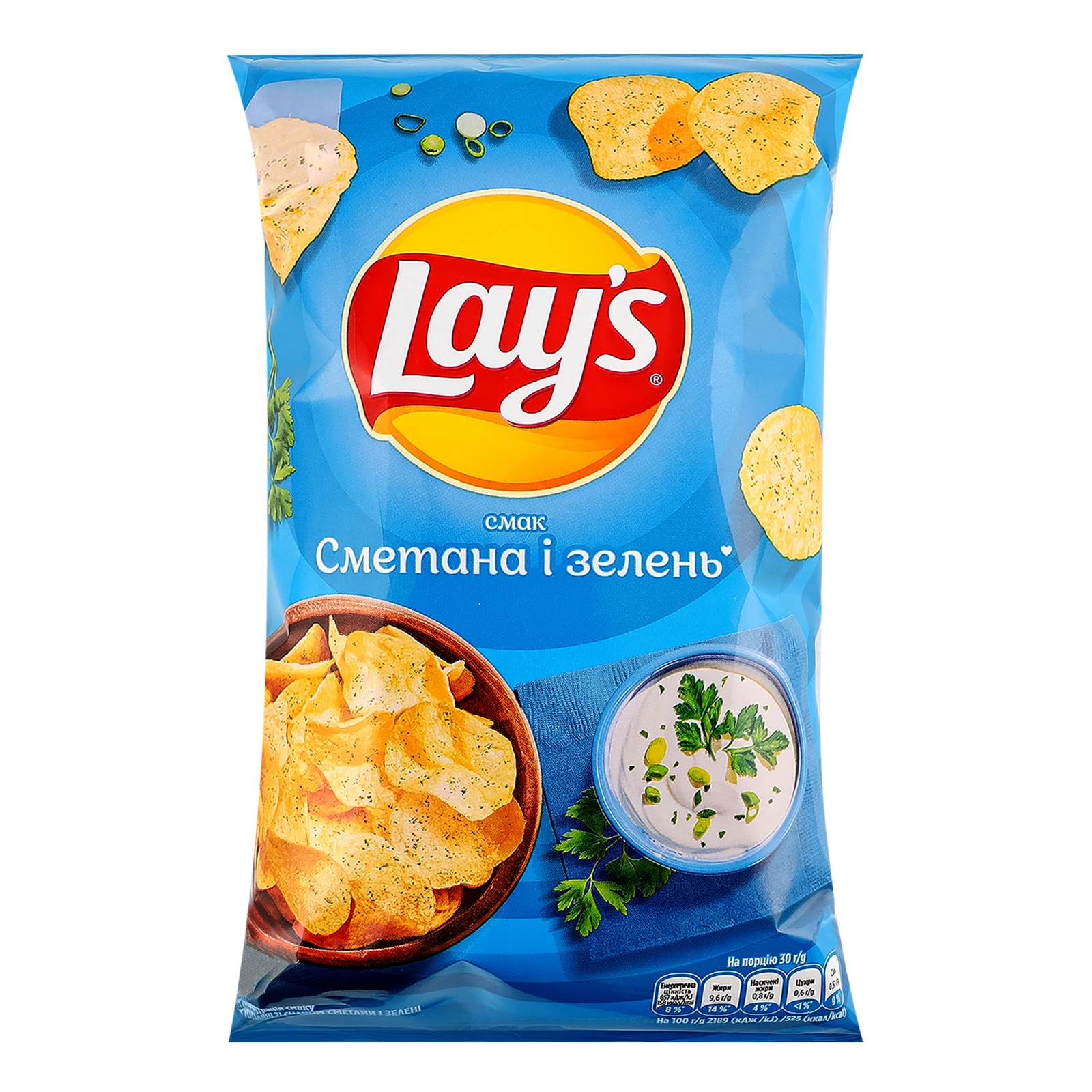 Чипси Lay's картопляні зі смаком Сметана і зелень 60г Фото №:1
