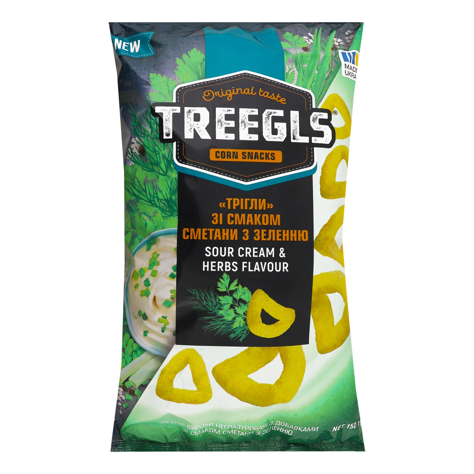 Снеки Treegls кукурудзяні неглазуровані зі смаком сметани з зеленню 150г Фото №:1