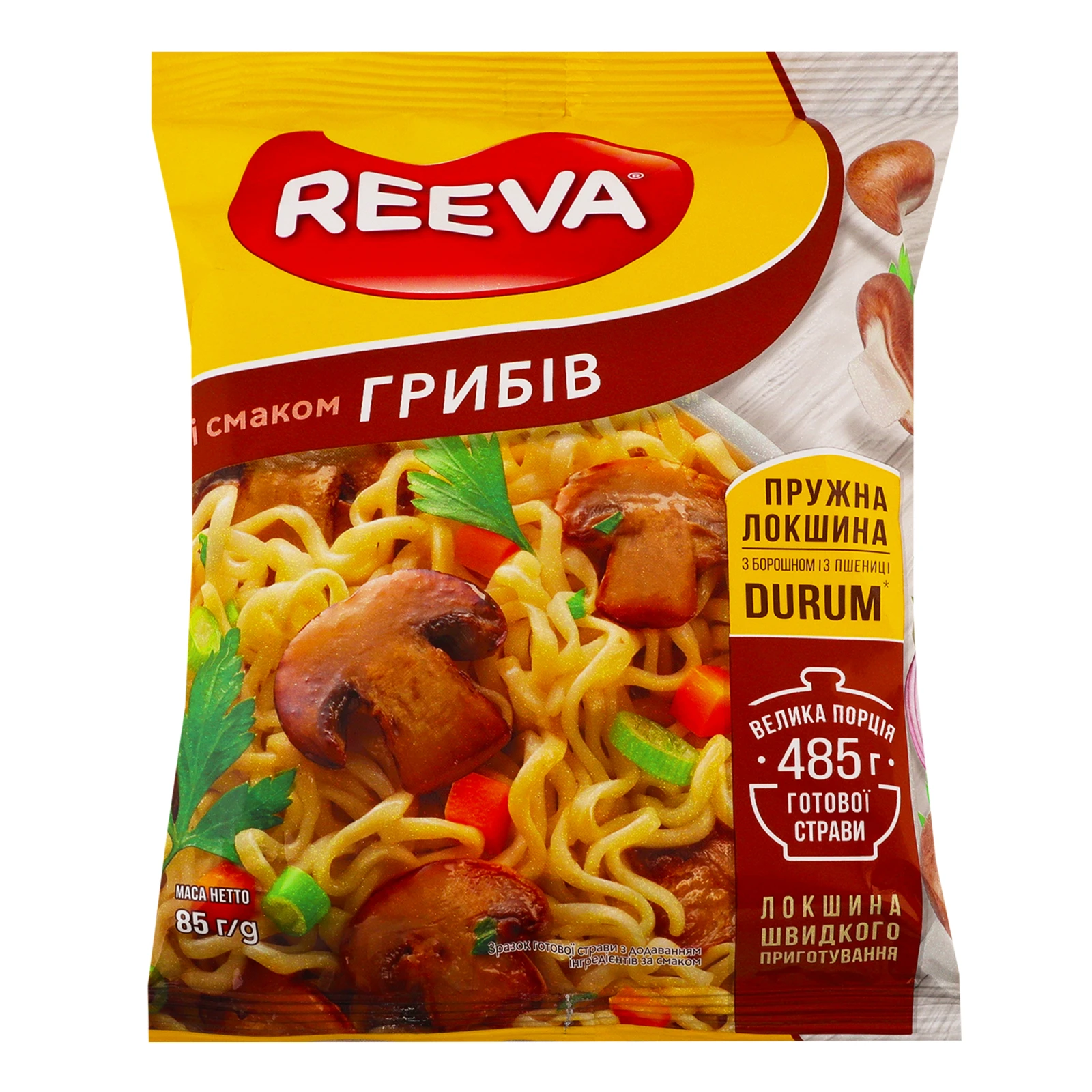 Локшина Reeva швидкого приготування зі смаком Грибів 85г Фото №:1
