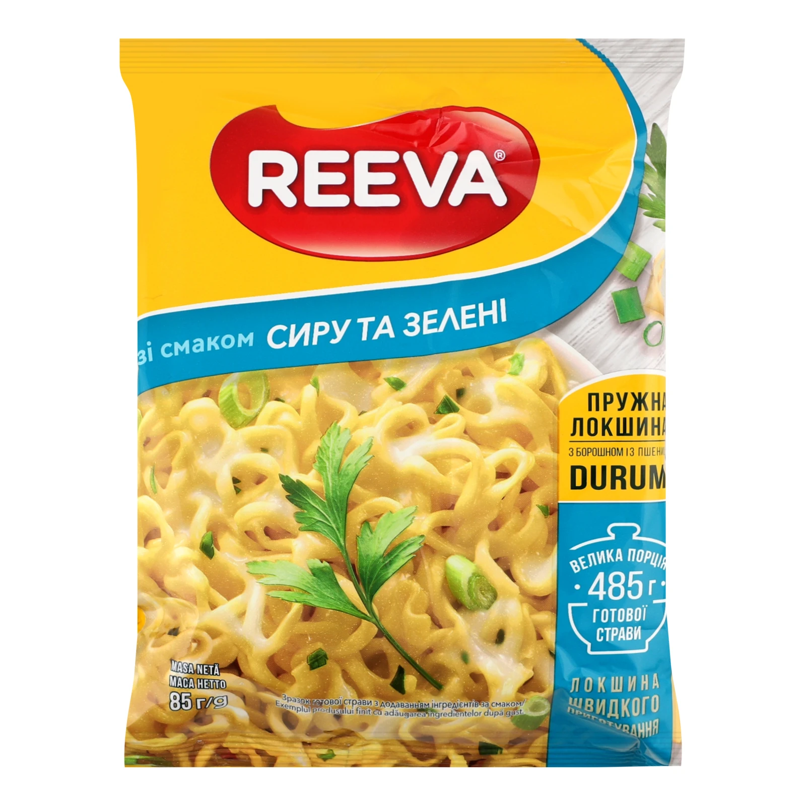 Локшина Reeva швидкого приготування зі смаком Сиру та зелені 85г Фото №:1