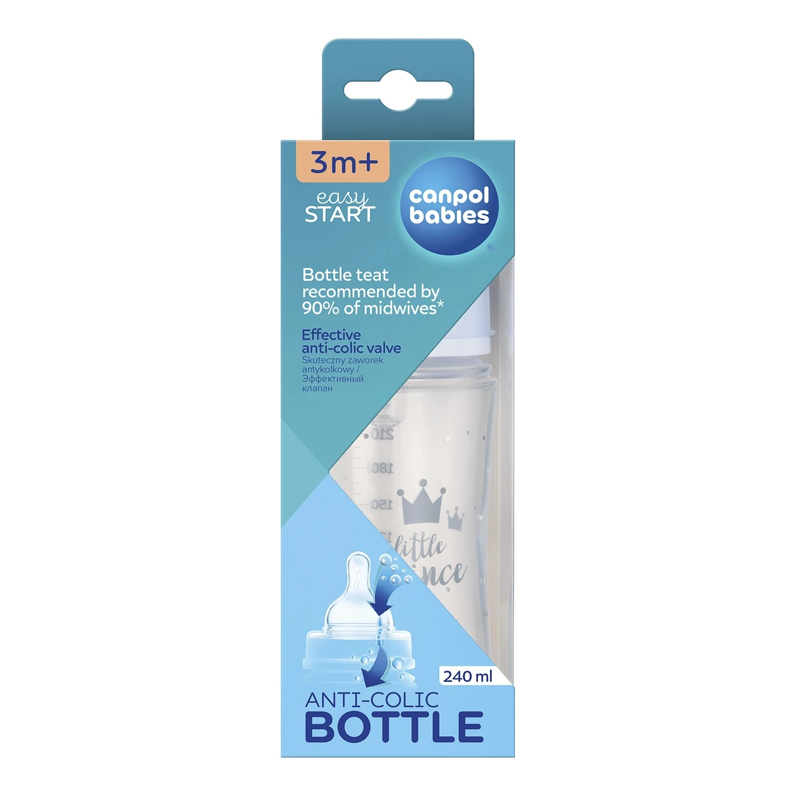 Пляшка Canpol babies Easystart антиколікова з широким отвором Royal baby синя 240мл 35/234_blu