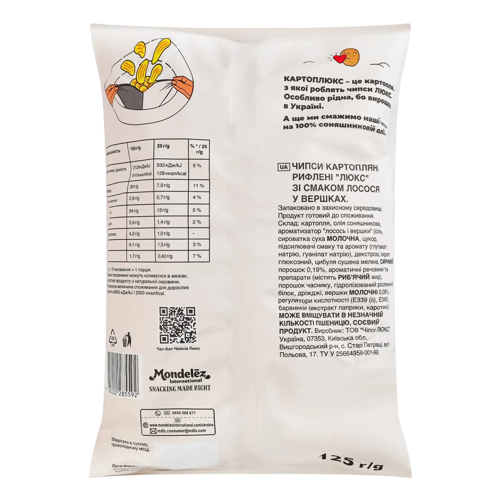 Чипси Люкс хвилясті картопляні зі смаком Лосося у вершках 125г Фото №:2