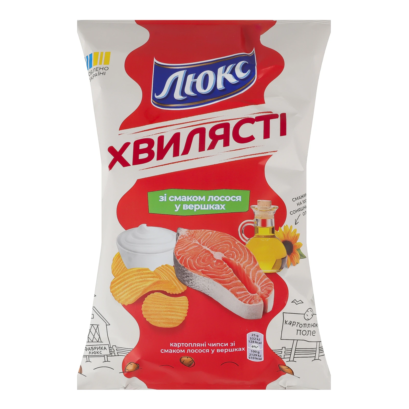 Чипси Люкс Хвилясті картопляні зі смаком Лосося у вершках 125г Фото навігації №:1