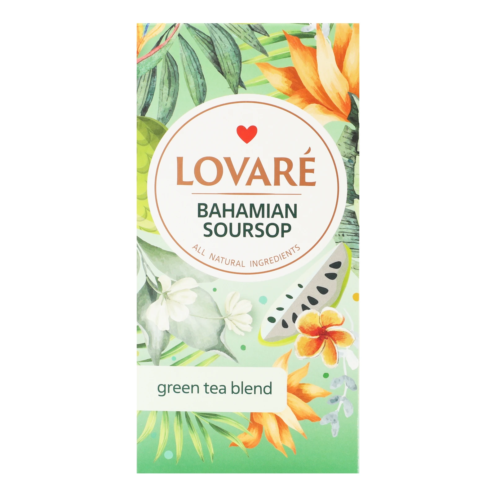 Чай Lovare Багамський Саусеп зелений байховий дрібний з фруктами, пелюстками квітів та ароматом саусепу 24х1.5г Фото №:1