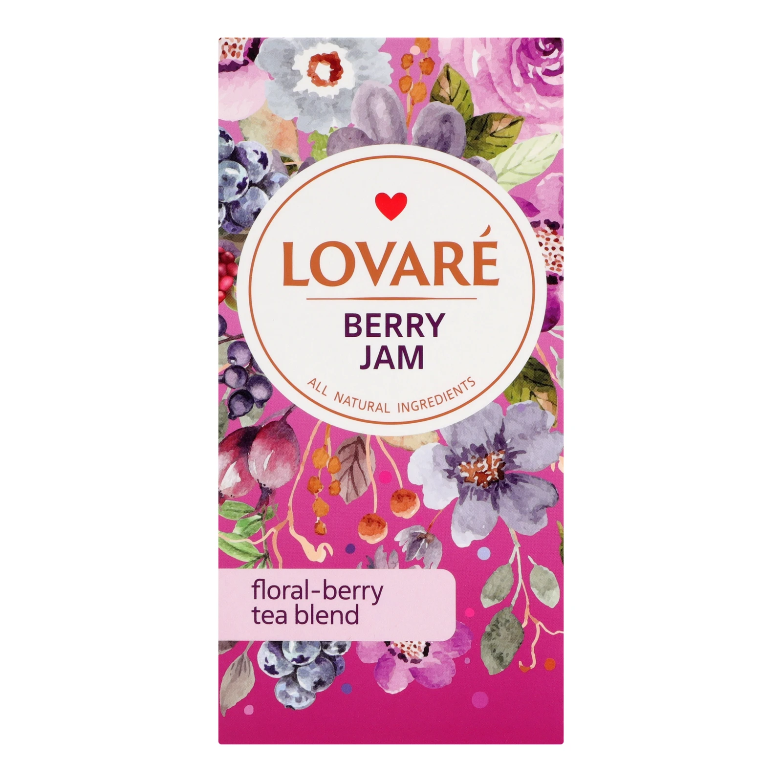 Бленд чаю Lovare Berry jam квіткового і ягідного з пелюстками квітів та ароматом малини смородини і вишні 24*1.5г/уп Фото №:1