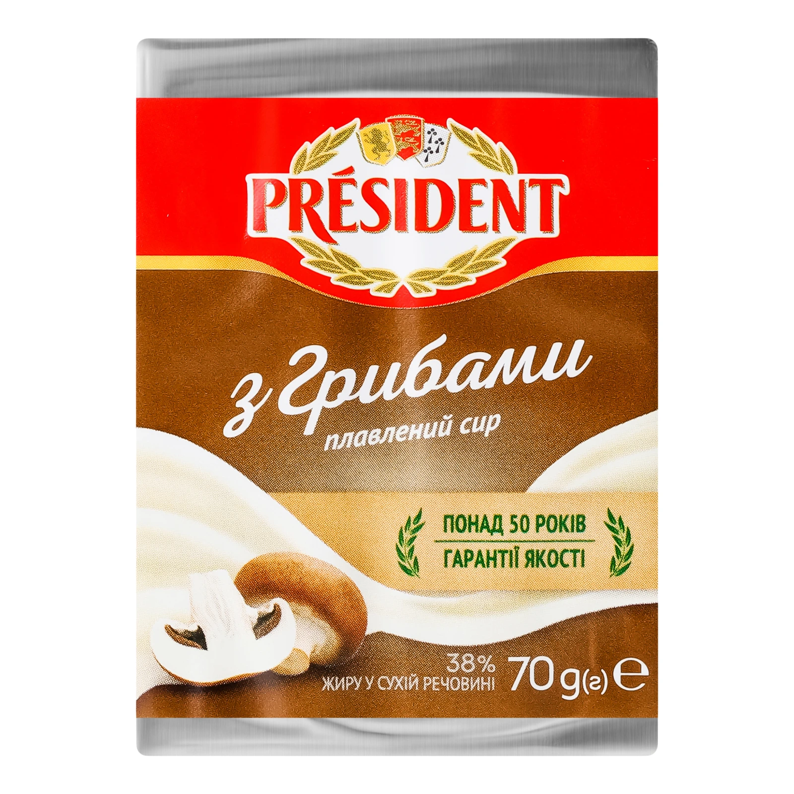 Сир плавлений President з грибами 38% 70г Фото №:1