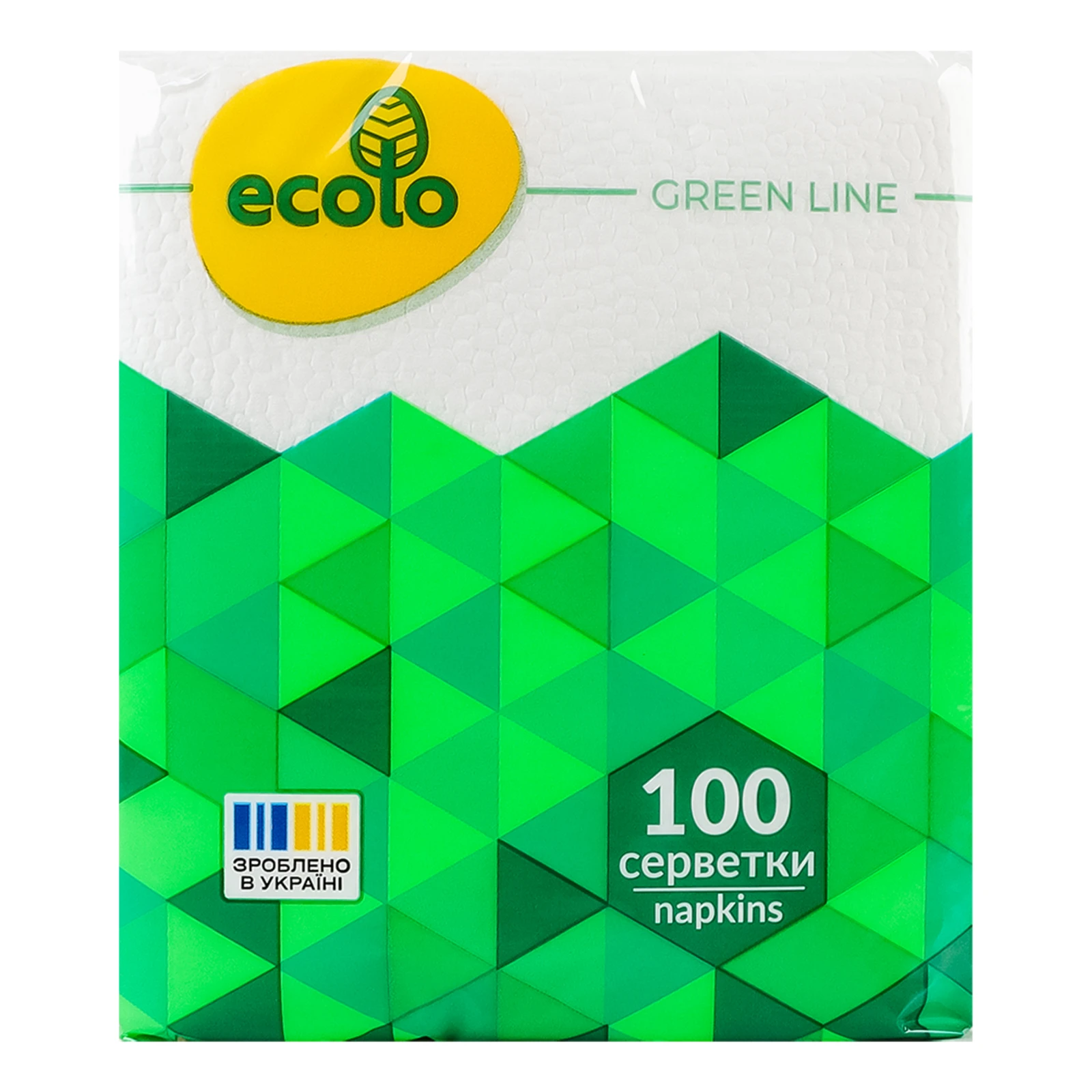Серветки Ecolo Green line паперові одношарові 24х21см білі 100шт Фото №:1