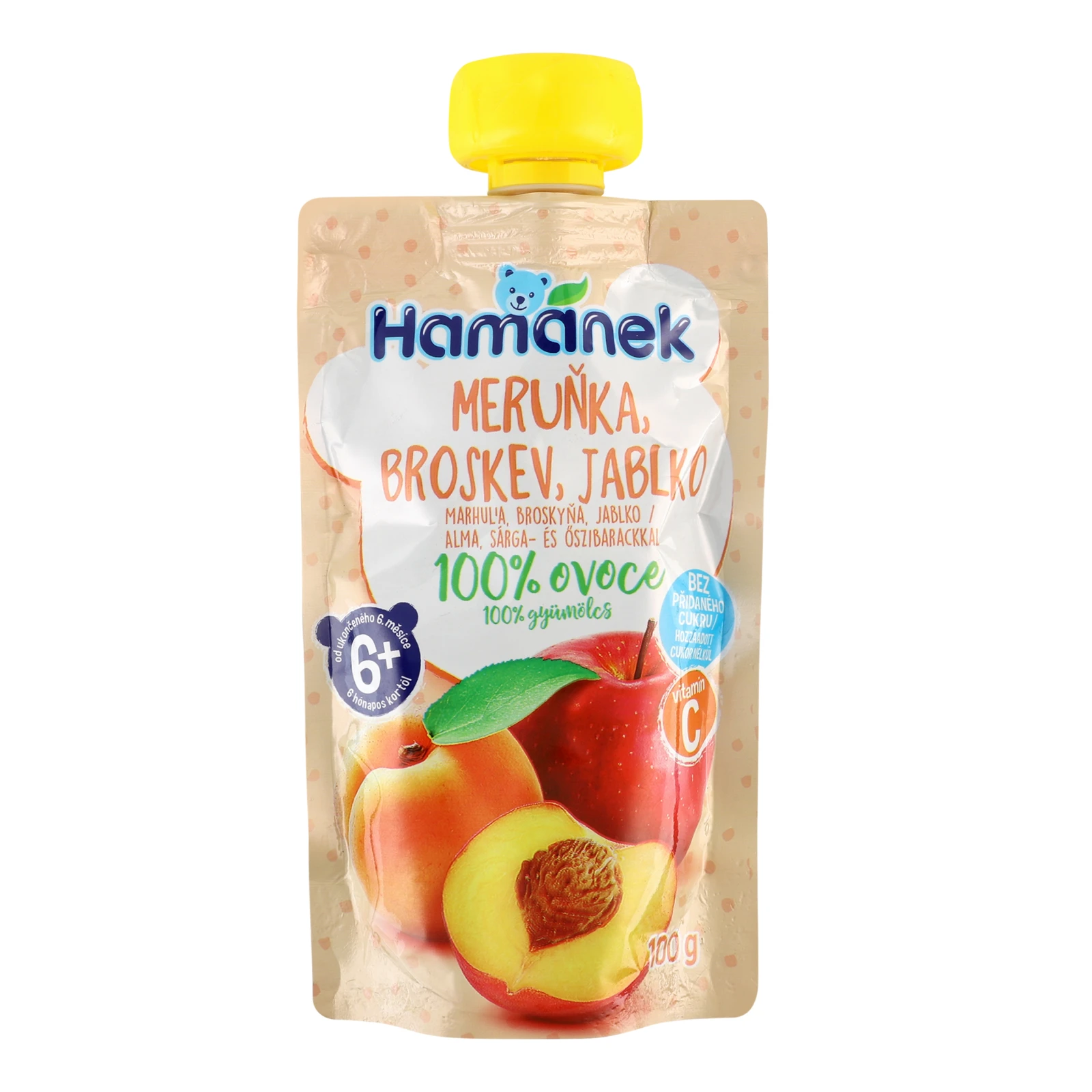 Пюре Hamanek з яблук, абрикосів та персиків з вітаміном С для дітей від 6-ти місяців 100г Фото №:1