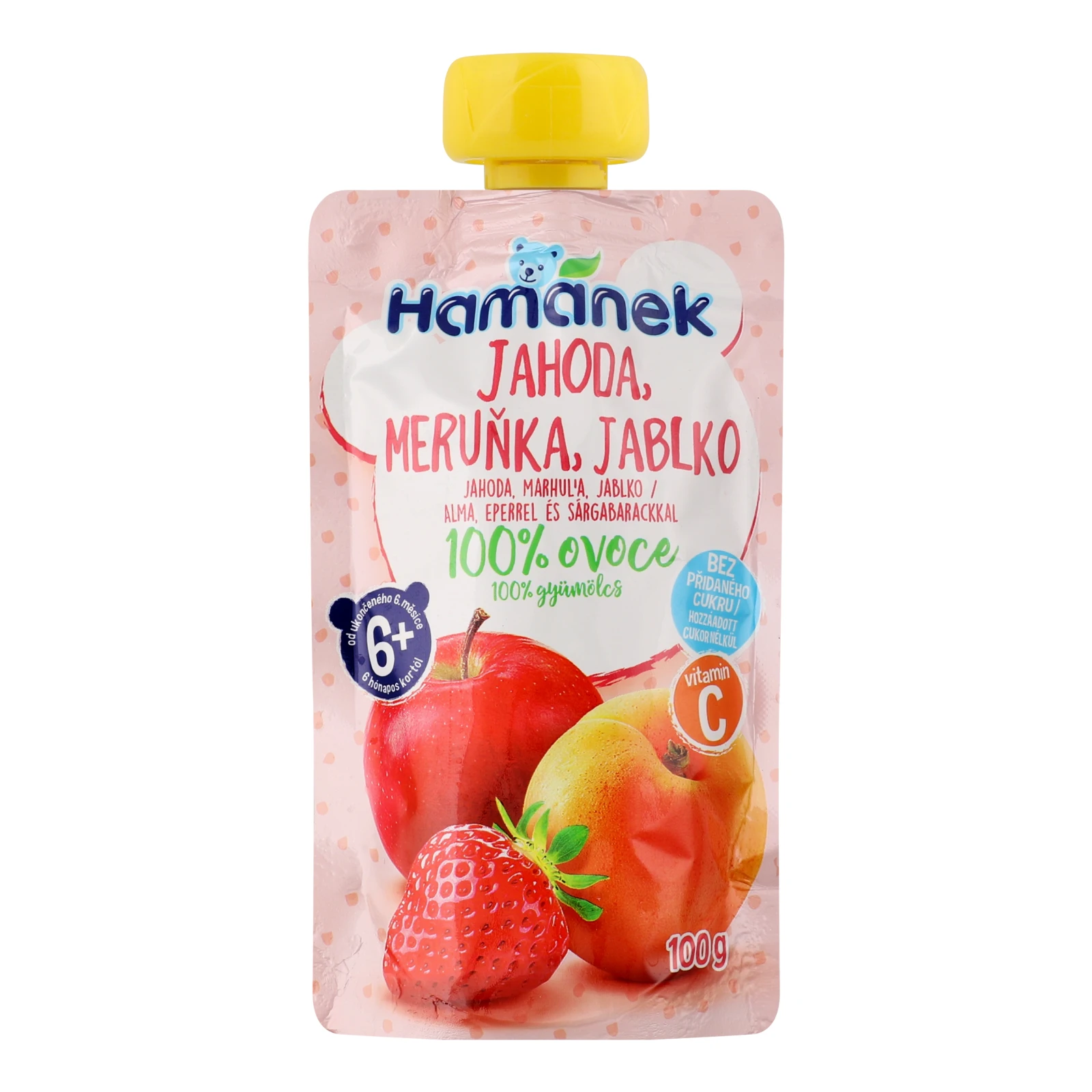 Пюре Hamanek з яблук, полуниць та абрикосів з вітаміном С для дітей від 6-ти місяців 100г Фото №:1