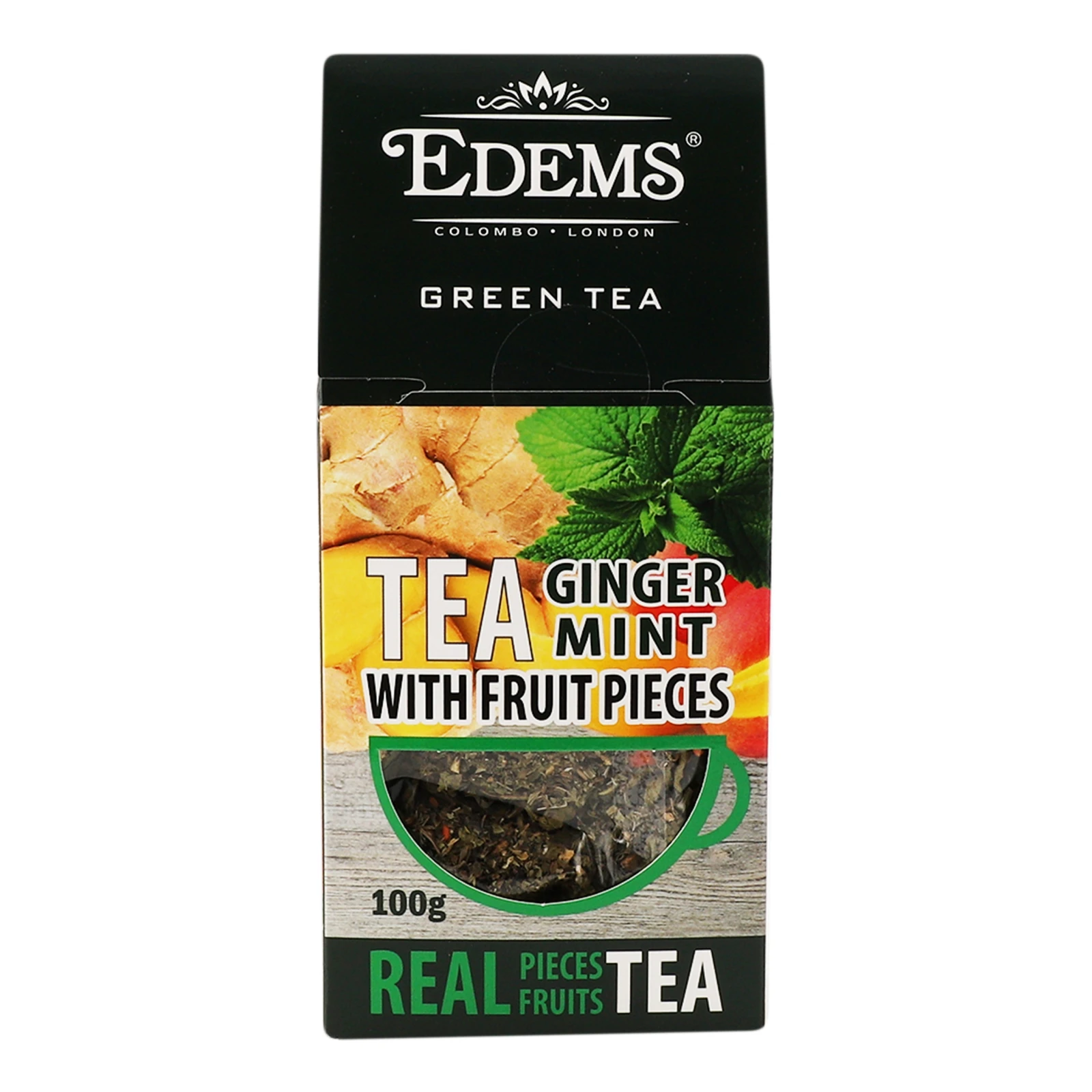 Чай Edems Ginger зелений крупнолистовий зі шматочками імбиру, манго та листям м'яти 100г Фото №:2