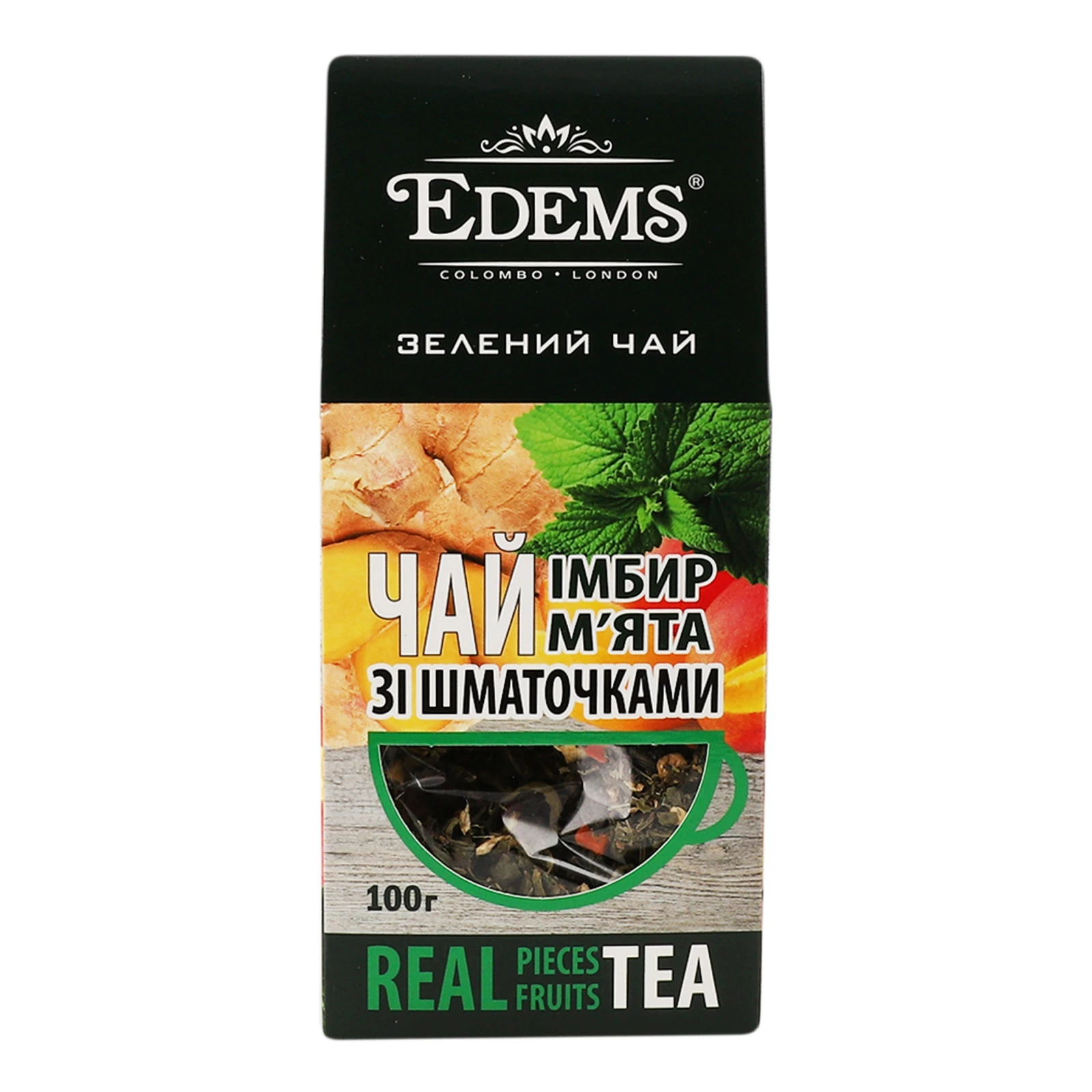 Чай Edems Ginger зелений крупнолистовий зі шматочками імбиру, манго та листям м'яти 100г