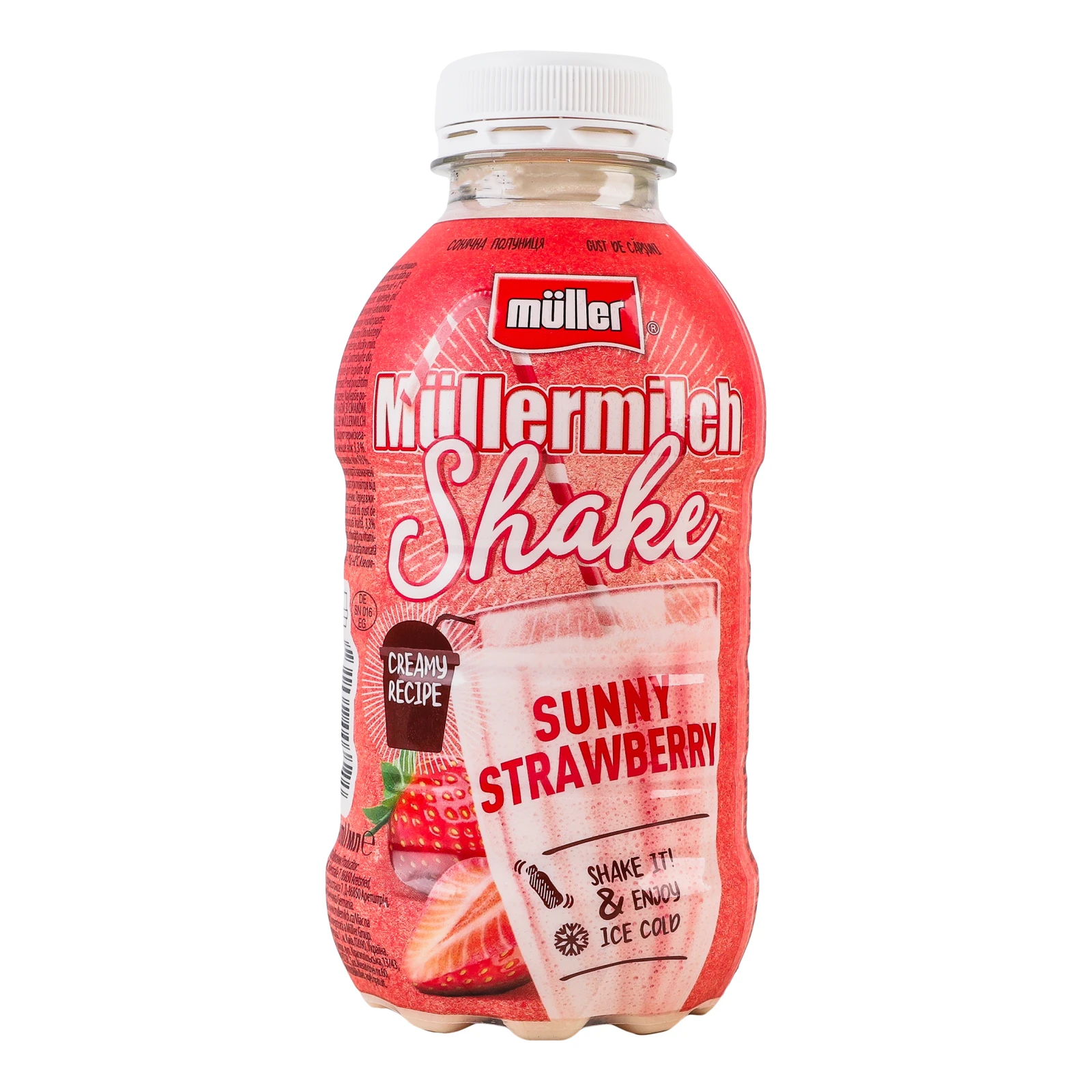 Напій молочний Muller Mullermilch shake Sunny strawberry 3.3% 384мл Фото навігації №:1